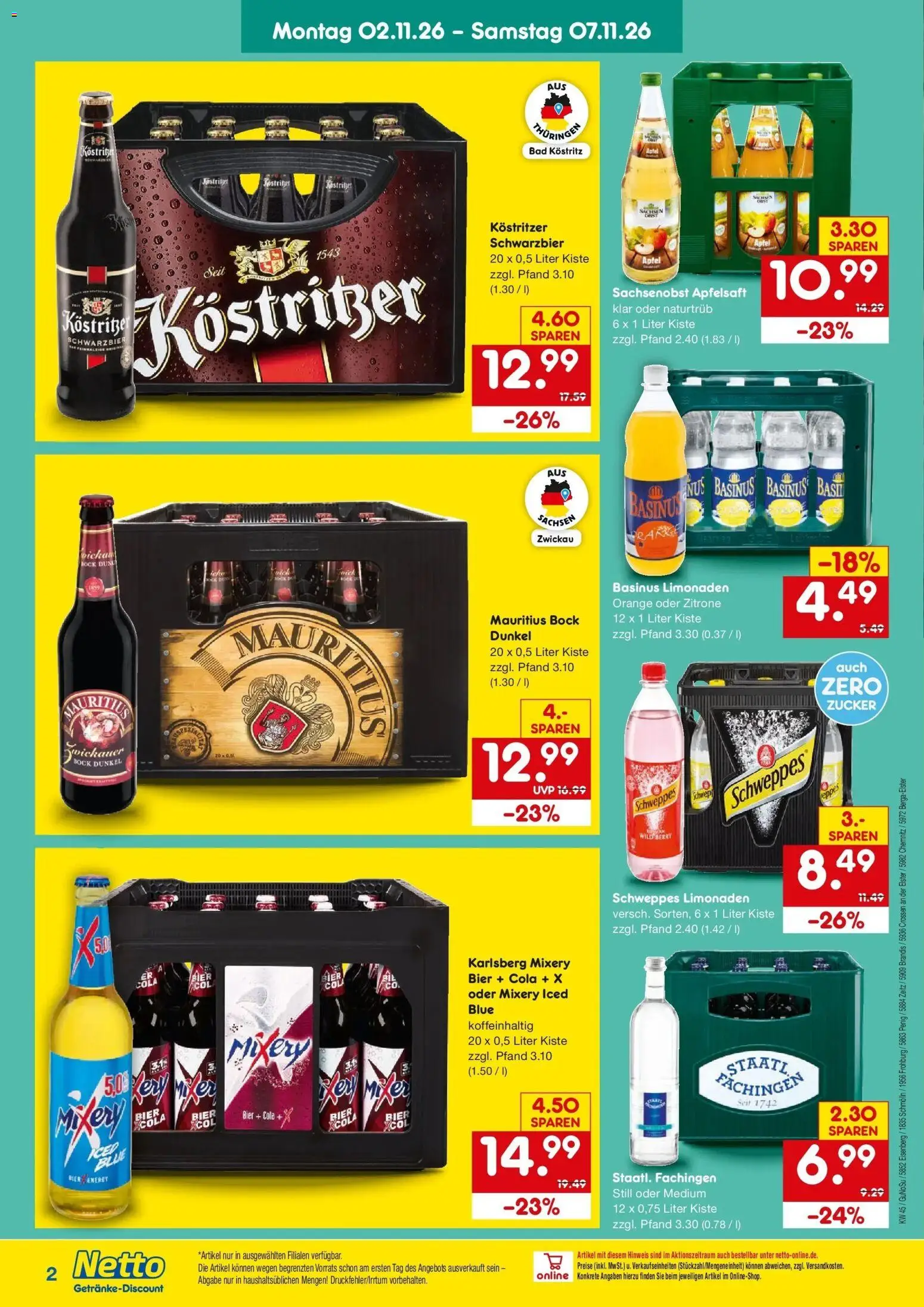 Vorschau von dem Prospekt des Geschäftes Netto Marken-Discount, gültig ab dem 02.11.2026 - Bier, Äpfel, Bad, Cola, Zucker, Zitrone, Energy, Schweppes