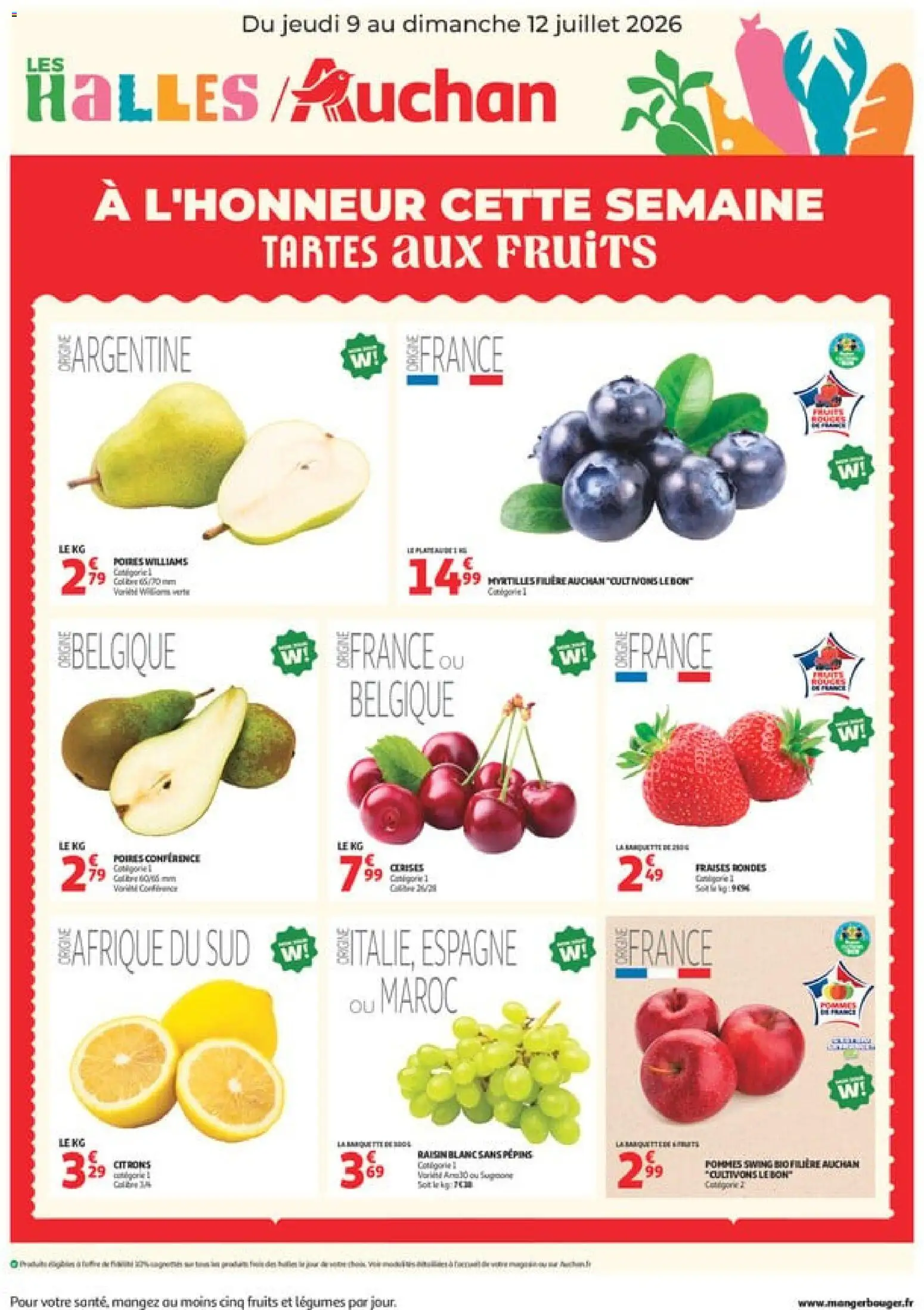 Prévisualisation de Auchan - À l'honneur cette semaine du magasin Auchan formulaire valide 09/07/2026 - Fruits, Myrtilles, Cerises, Poires, Citrons, Raisin, Pommes, Raisin blanc