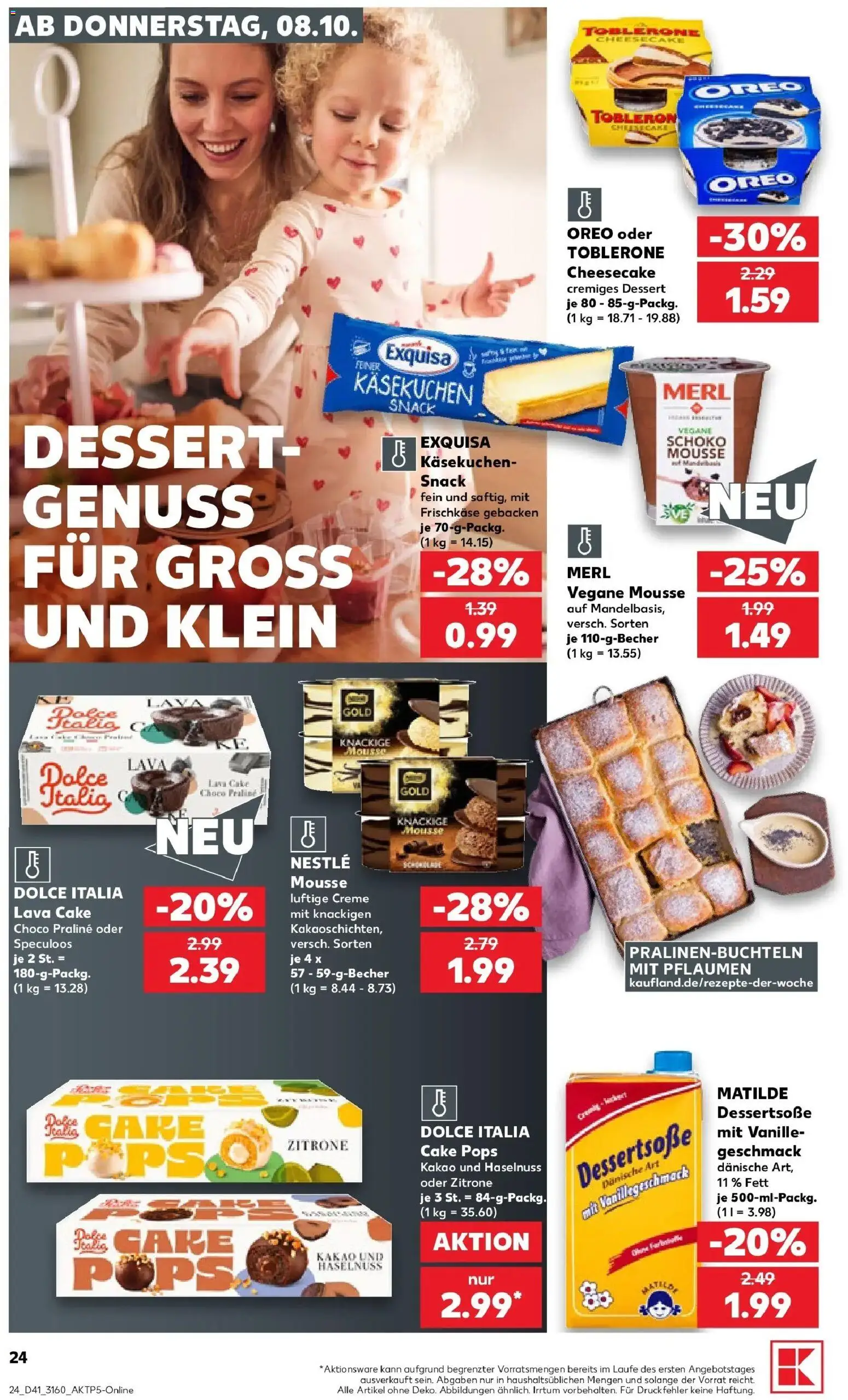 Vorschau von dem Prospekt des Geschäftes Kaufland, gültig ab dem 08.10.2026 - Pasta, Pflaumen, Zitrone, Vanille, Creme, Exquisa, Frischkase