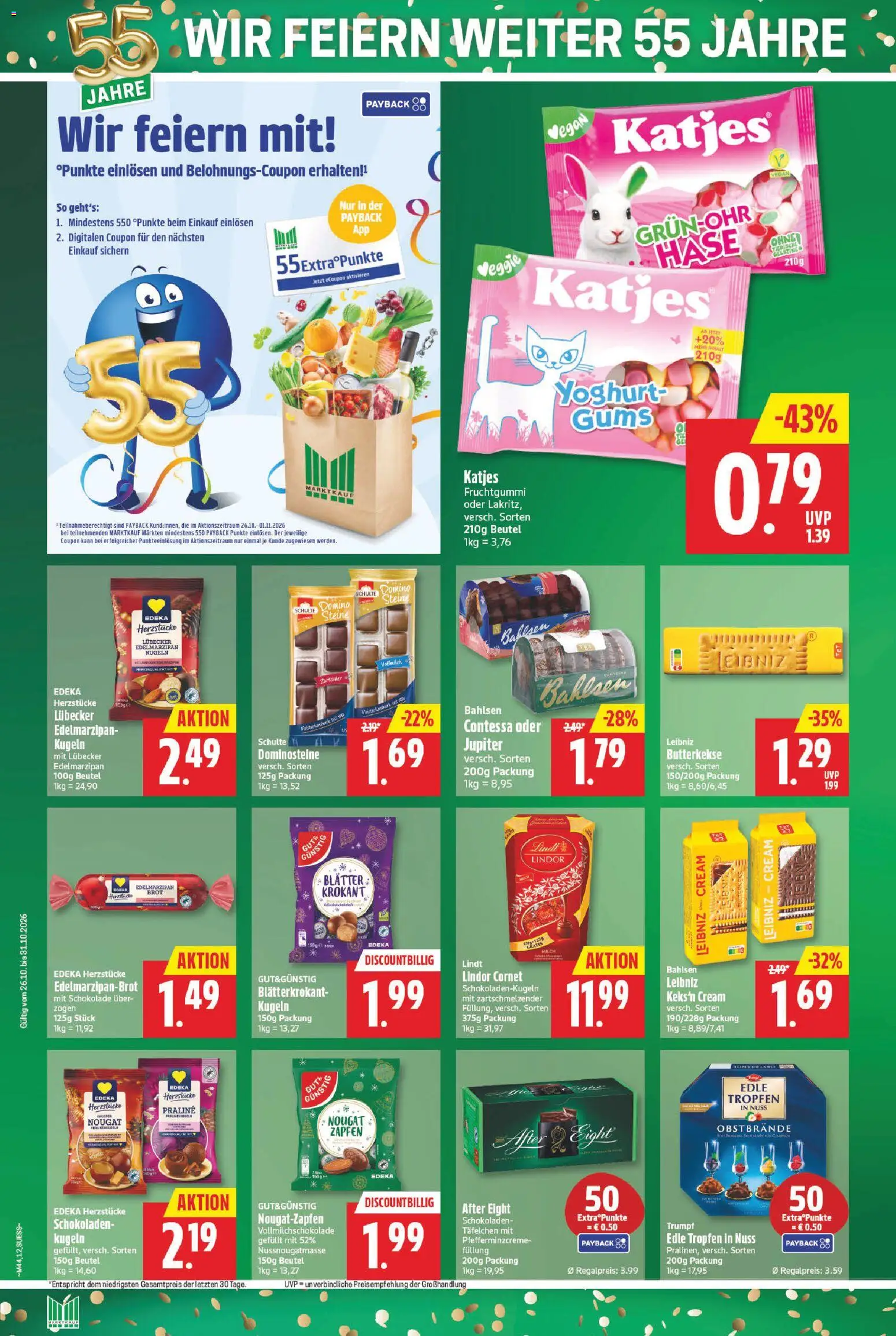 Vorschau von dem Prospekt des Geschäftes Marktkauf, gültig ab dem 26.10.2026 - Schokolade, Lindt, Brot, Milch, Butterkekse, Lindor, Schokoladenkugeln