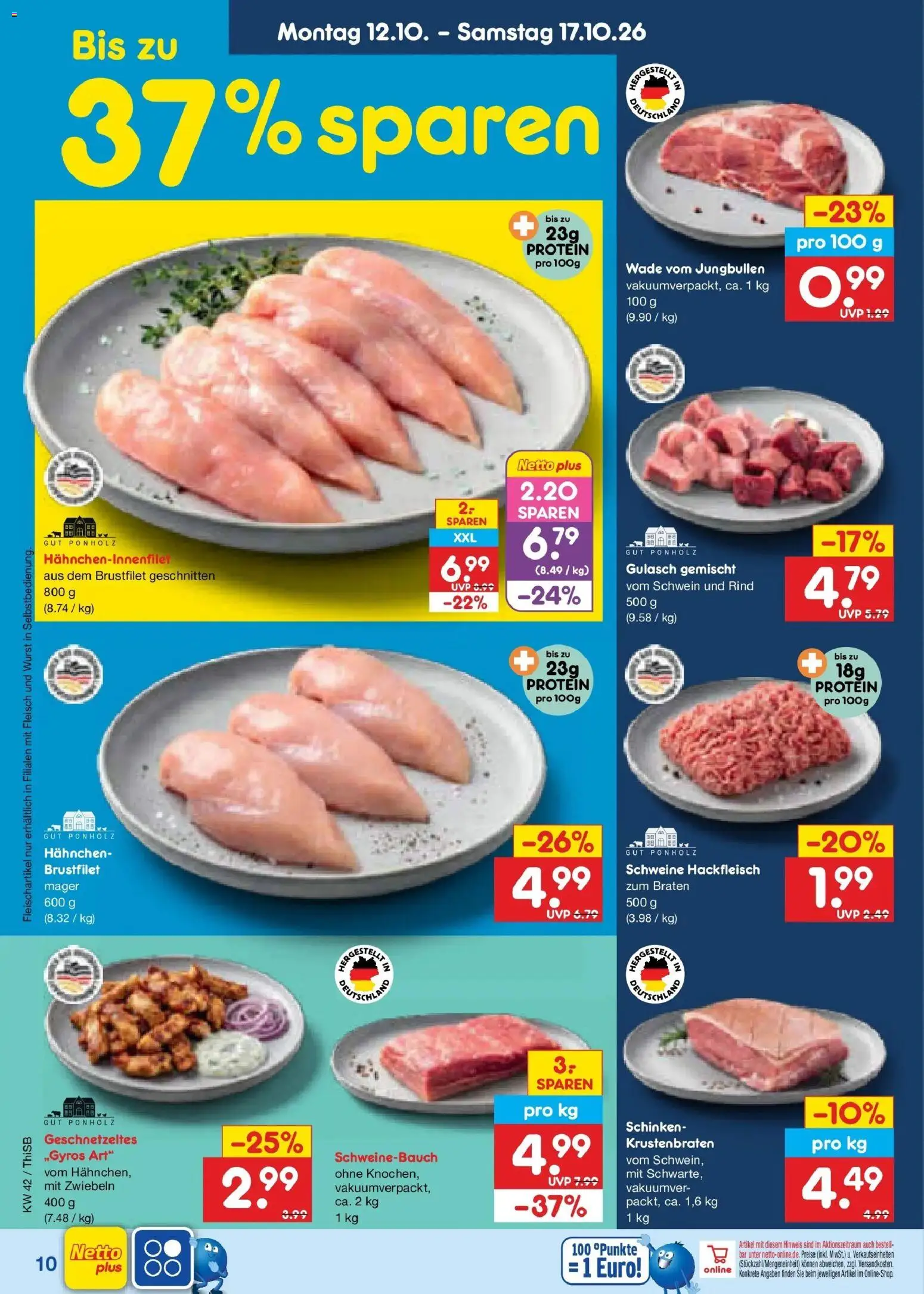 Vorschau von dem Prospekt des Geschäftes Netto Marken-Discount, gültig ab dem 12.10.2026 - Wurst, Fleisch, Hackfleisch, Krustenbraten, Schinken, Schweinebauch, Zwiebeln, Hahnchen