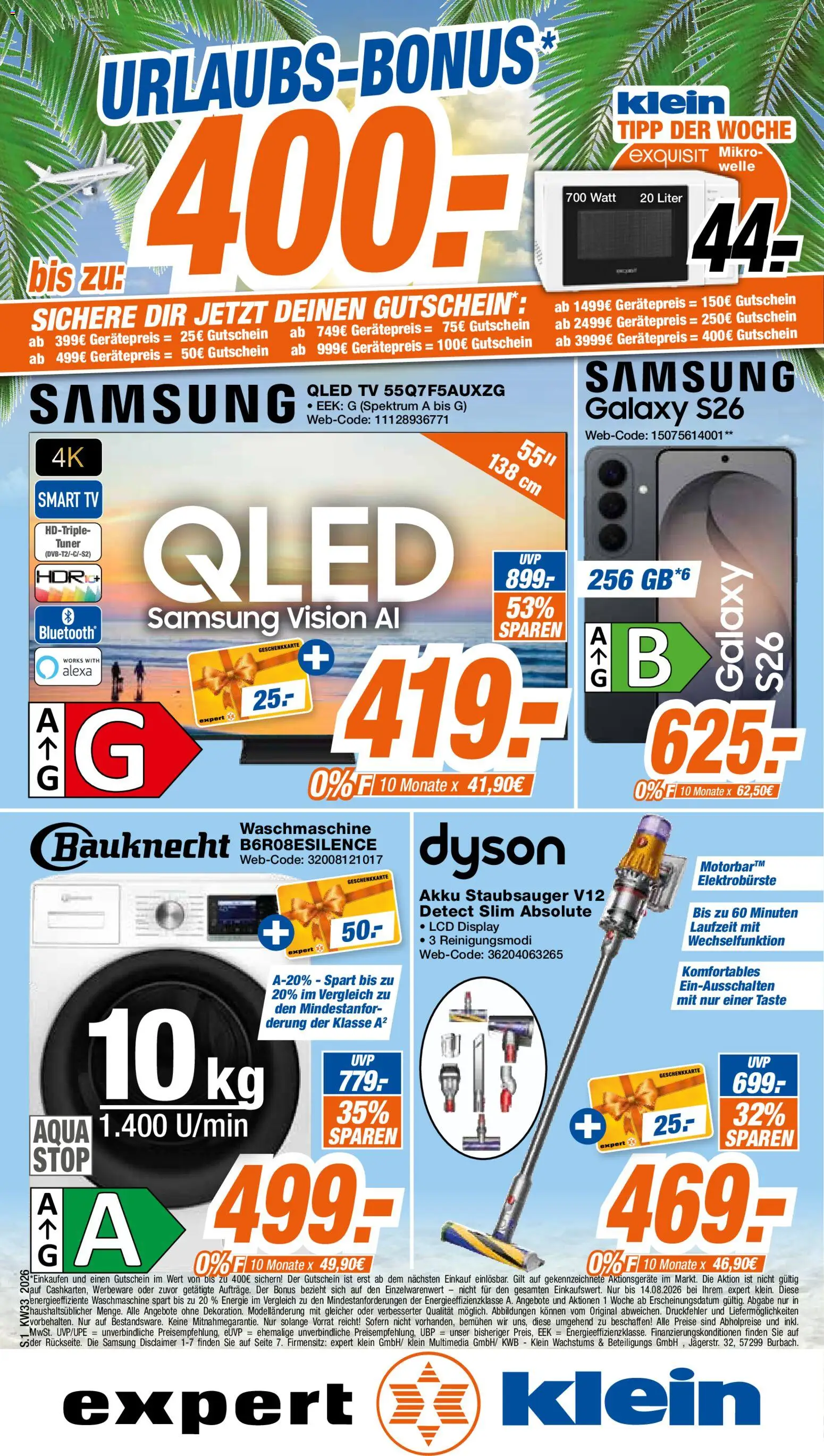 Vorschau von dem Prospekt des Geschäftes Expert, gültig ab dem 10.08.2026 - Samsung, Dyson, Waschmaschine, TV, Staubsauger, Smart TV