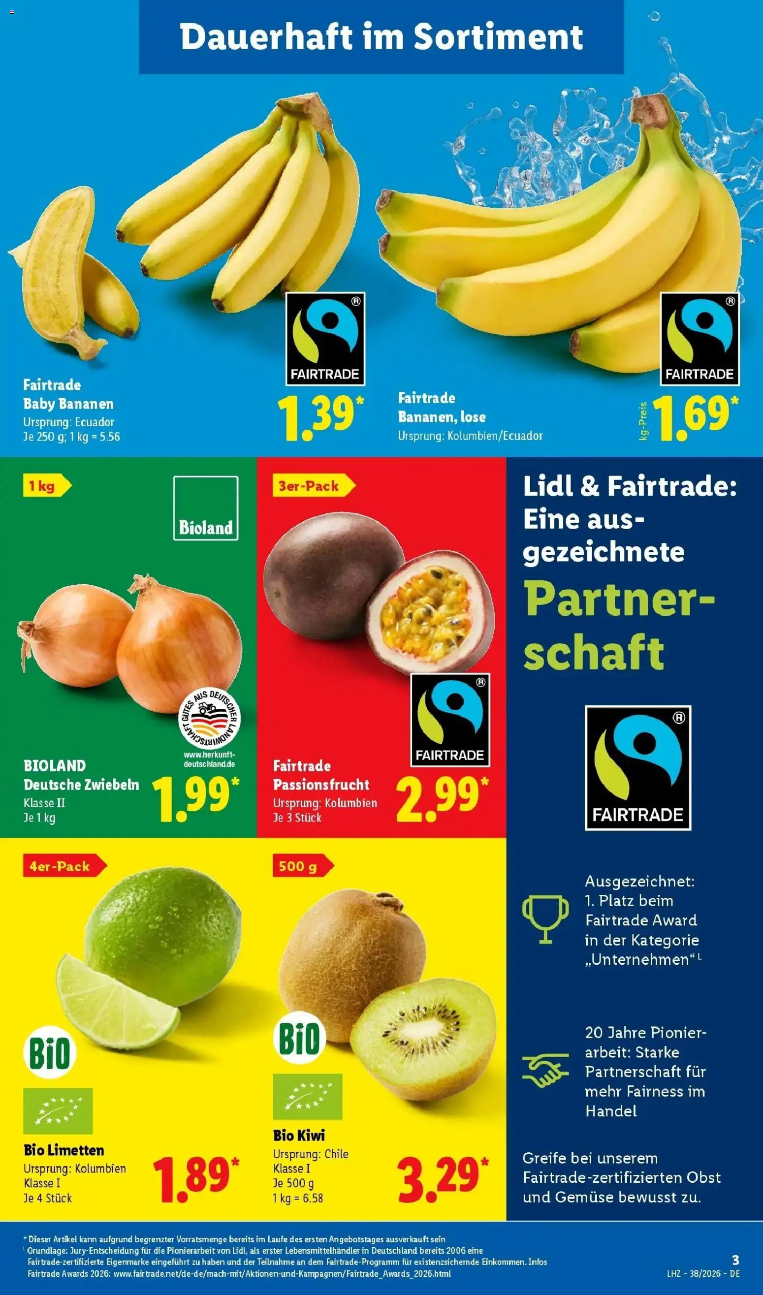 Vorschau von dem Prospekt des Geschäftes Lidl, gültig ab dem 14.09.2026 - Kiwi, Gemüse, Bananen, Obst, Limetten, Zwiebeln