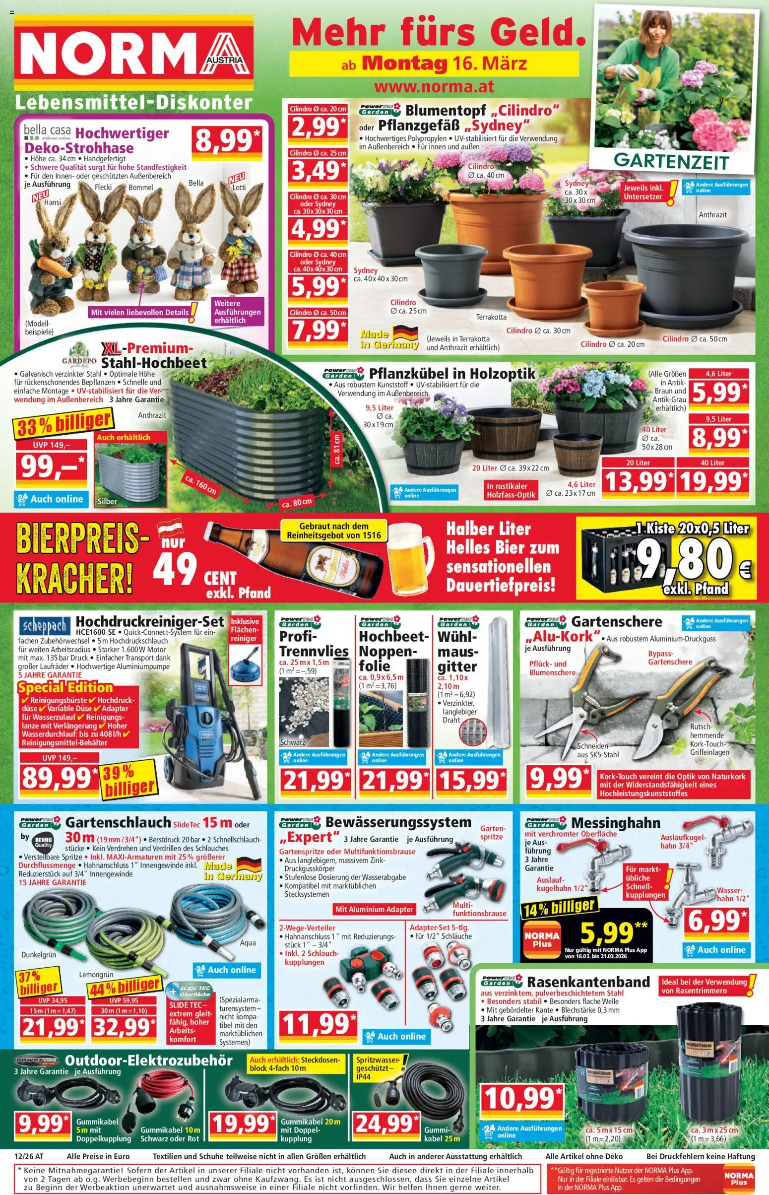 Vorschau der Angebote: Norma Norma Flugblatt gültig ab 16.03.2026 - Wasser, Bier, Maus, Adapter, Blumentopf, Kabel