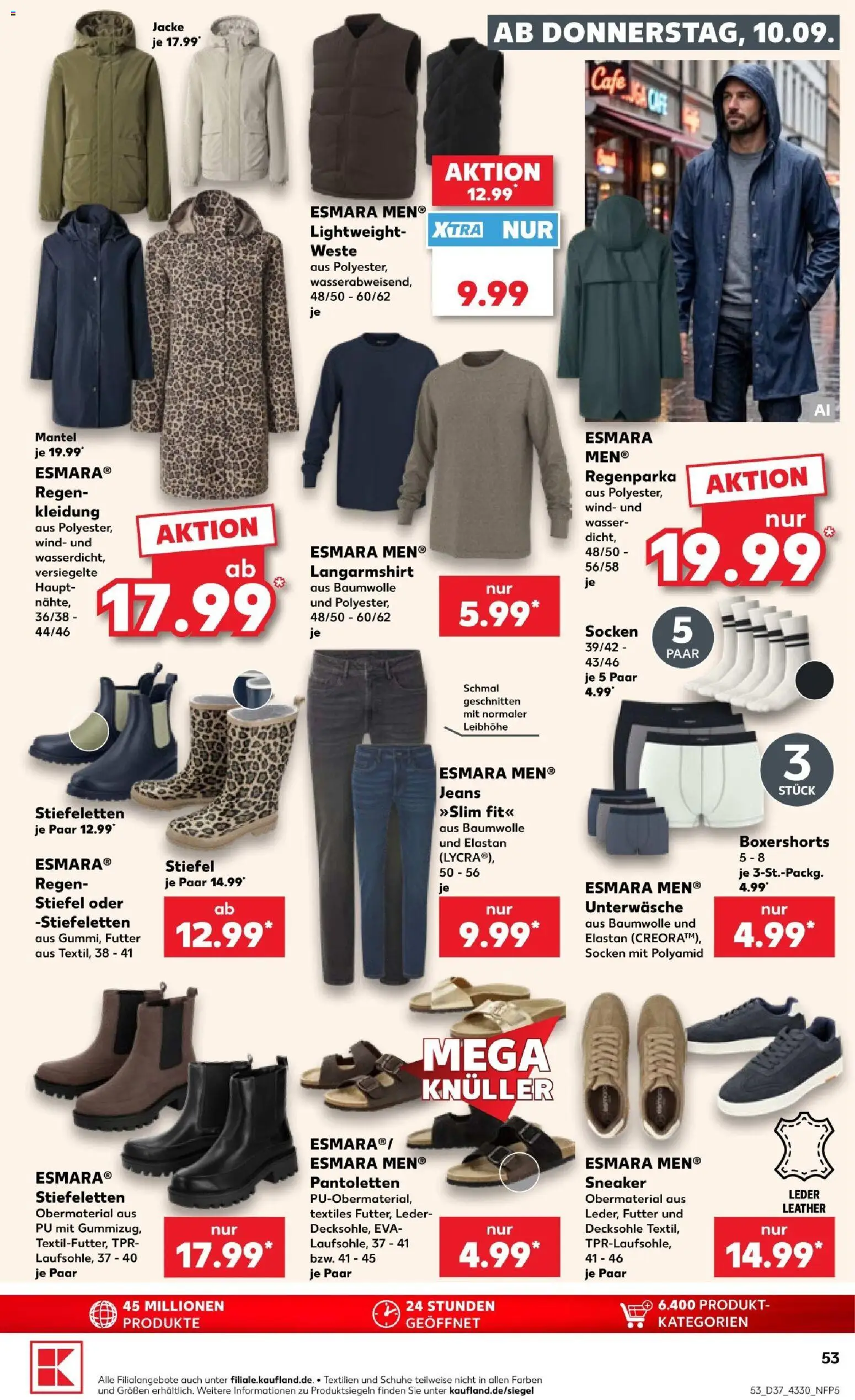 Vorschau von dem Prospekt des Geschäftes Kaufland, gültig ab dem 10.09.2026 - Wasser, Jeans, Stiefel, Mantel, Jacke, Socken, Unterwäsche, Langarmshirt