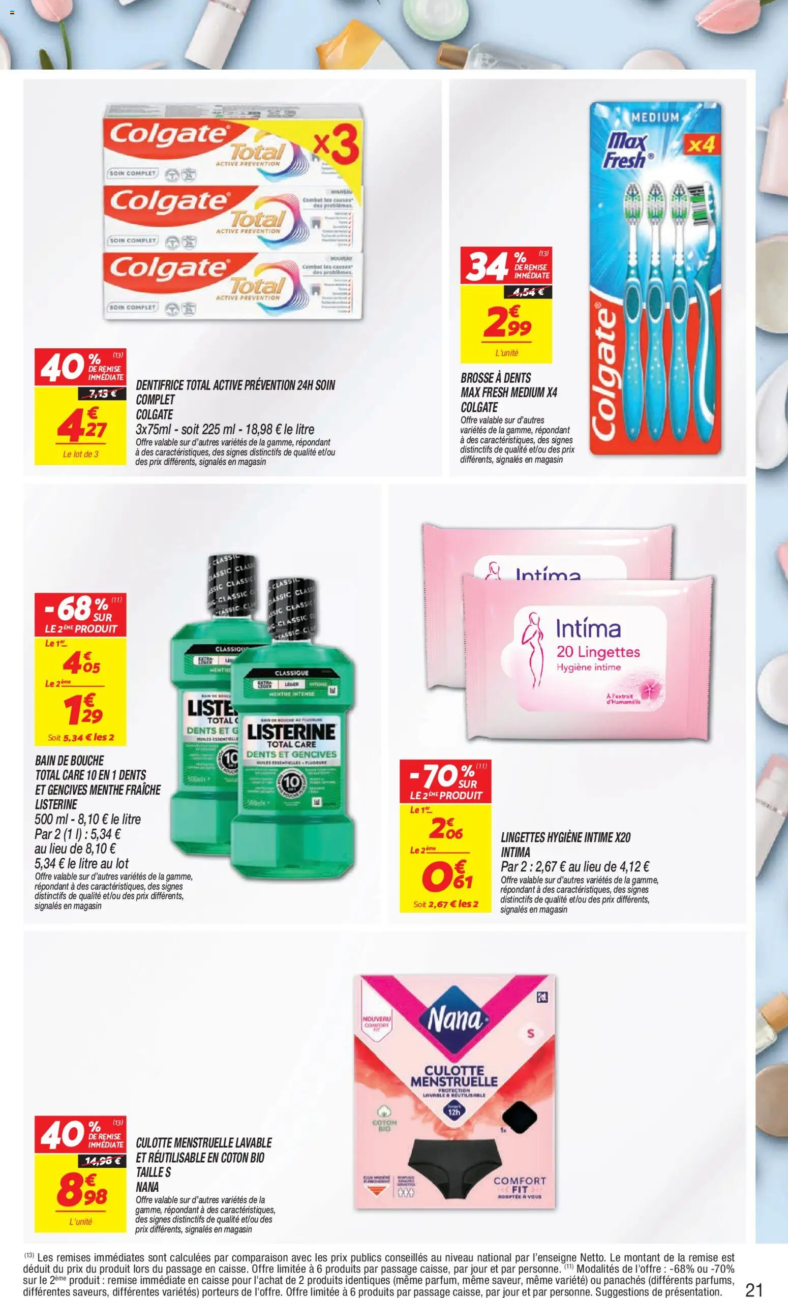 Prévisualisation de Netto - Temps fort Novembre du magasin Netto formulaire valide 03/11/2026 - Dentifrice, Coton, Bain de bouche, Menthe, Hygiène, Brosse, Listerine, Hygiène intime