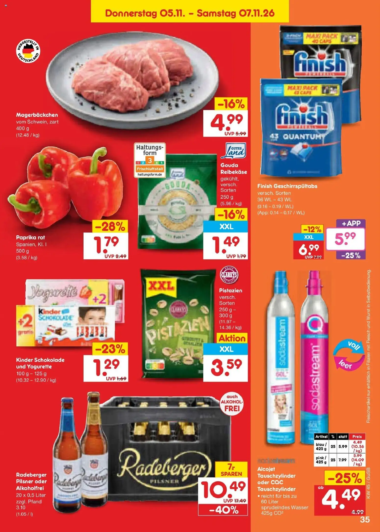 Vorschau von dem Prospekt des Geschäftes Netto Marken-Discount, gültig ab dem 02.11.2026 - Wasser, Wurst, Pistazien, Alkohol, Fleisch, Paprika, Paprika rot, Reibekase