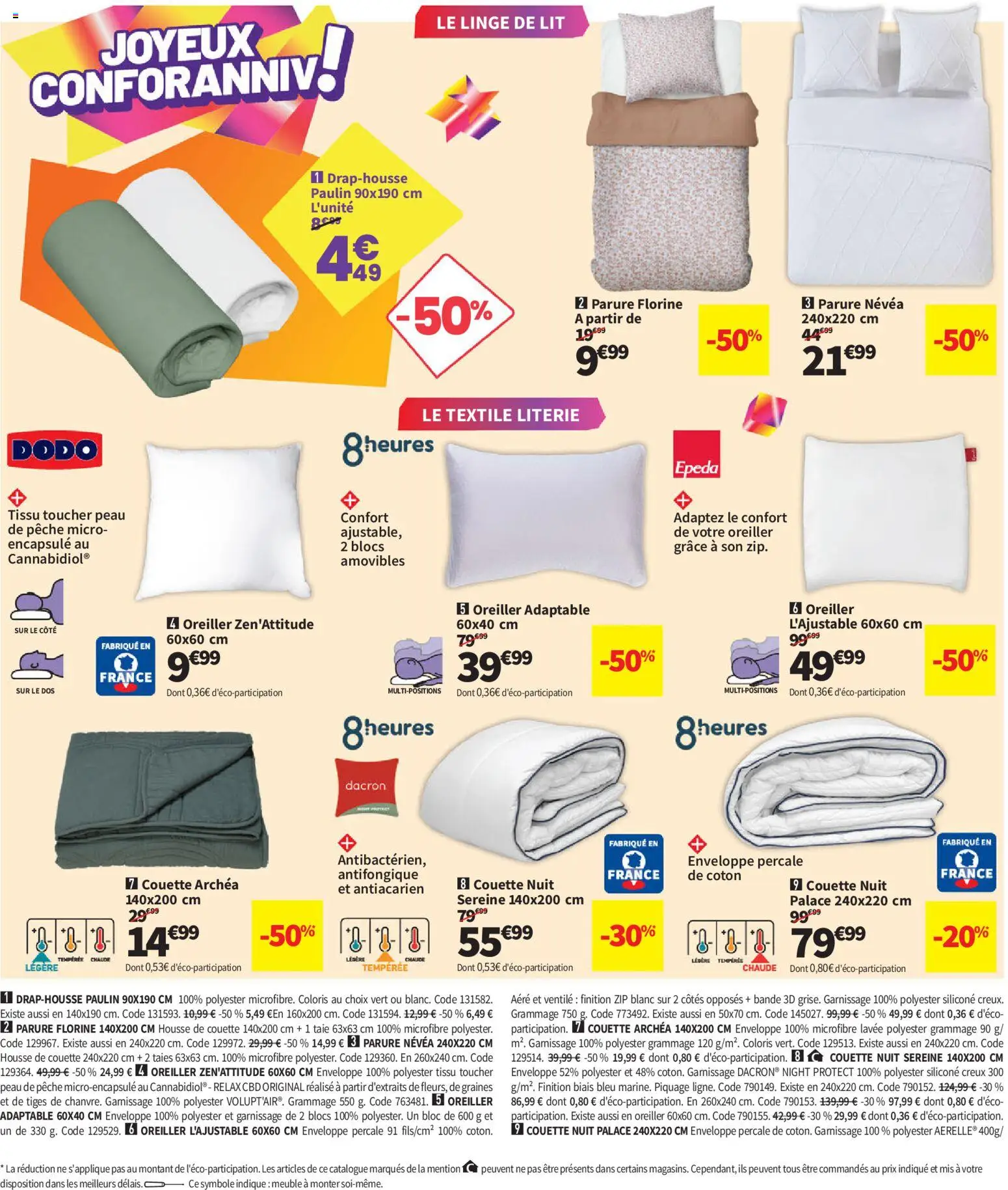 Prévisualisation de Conforama catalogue du magasin Conforama formulaire valide 25/08/2026 - Housse de couette, Pêche, Oreiller, Enveloppe, Literie, Couette, Linge de lit, Graines