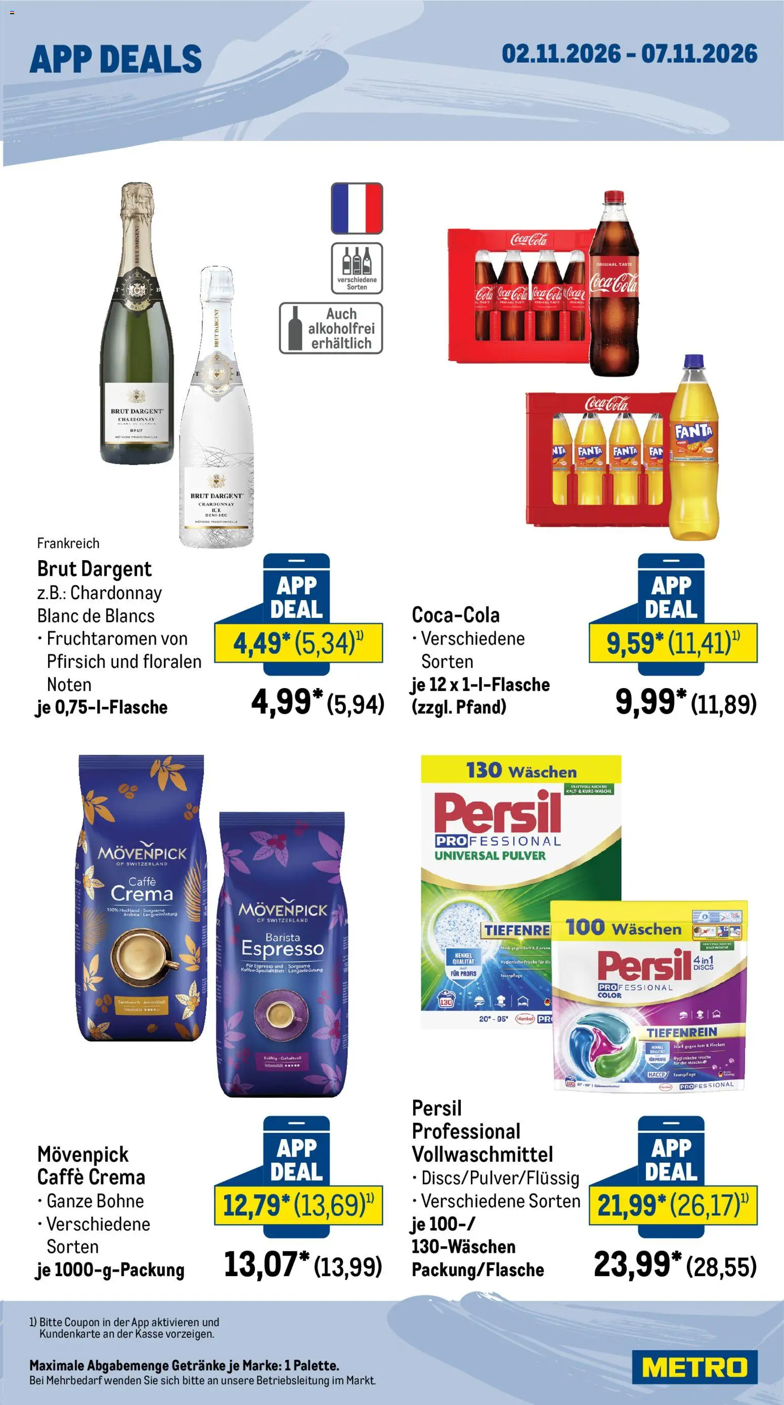 Vorschau von dem Prospekt des Geschäftes Metro, gültig ab dem 02.11.2026 - Coca cola, Cola, Pfirsich, Fanta, Persil, Brut dargent