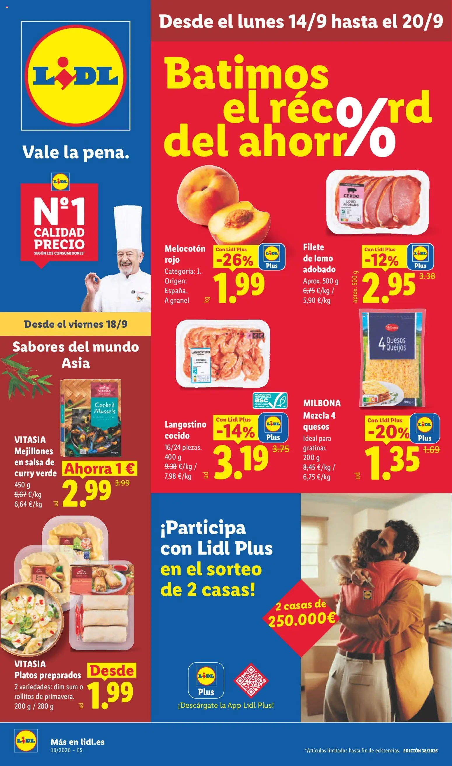 Vista previa del folleto de la tienda Lidl válido desde el 14/09/2026 - Cerdo, Lomo, Langostino, Filete, Melocotón rojo