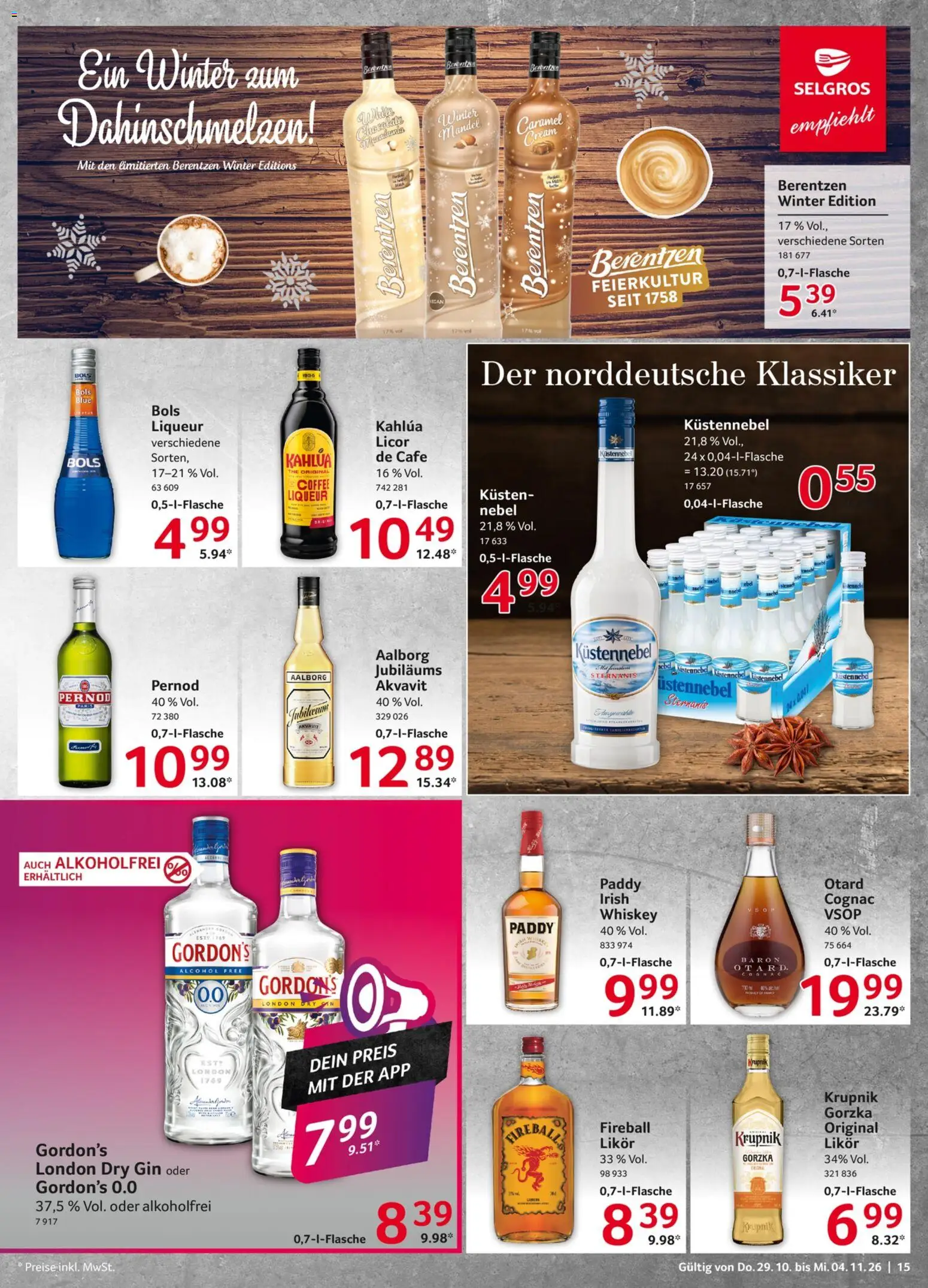 Vorschau von dem Prospekt des Geschäftes Selgros, gültig ab dem 29.10.2026 - Gin, Whiskey, Berentzen, Likör