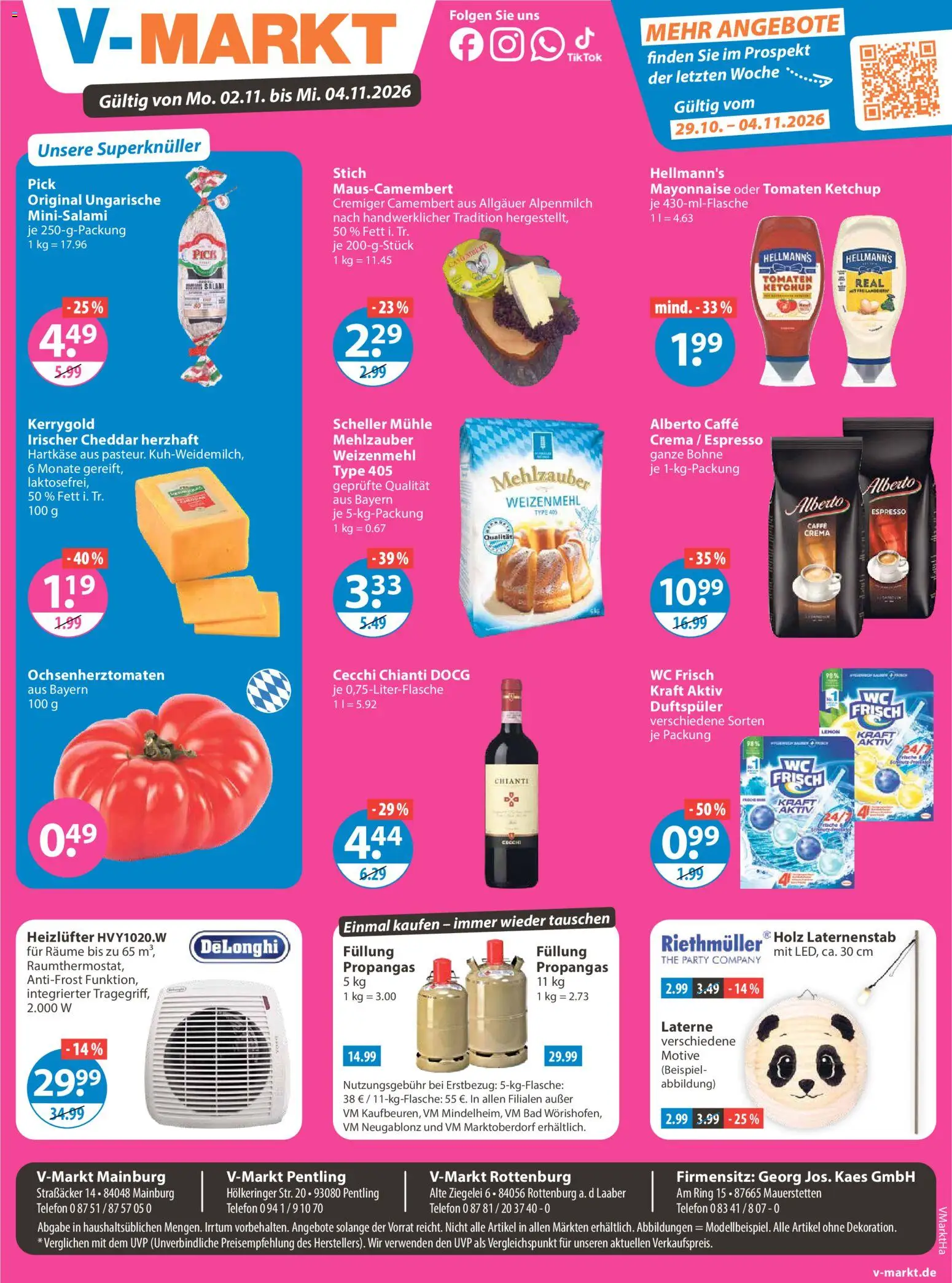 Vorschau von dem Prospekt des Geschäftes V-Markt, gültig ab dem 29.10.2026 - Telefon, Bad, Camembert, Mayonnaise, Mühle, Ketchup, Weizenmehl, Wc frisch