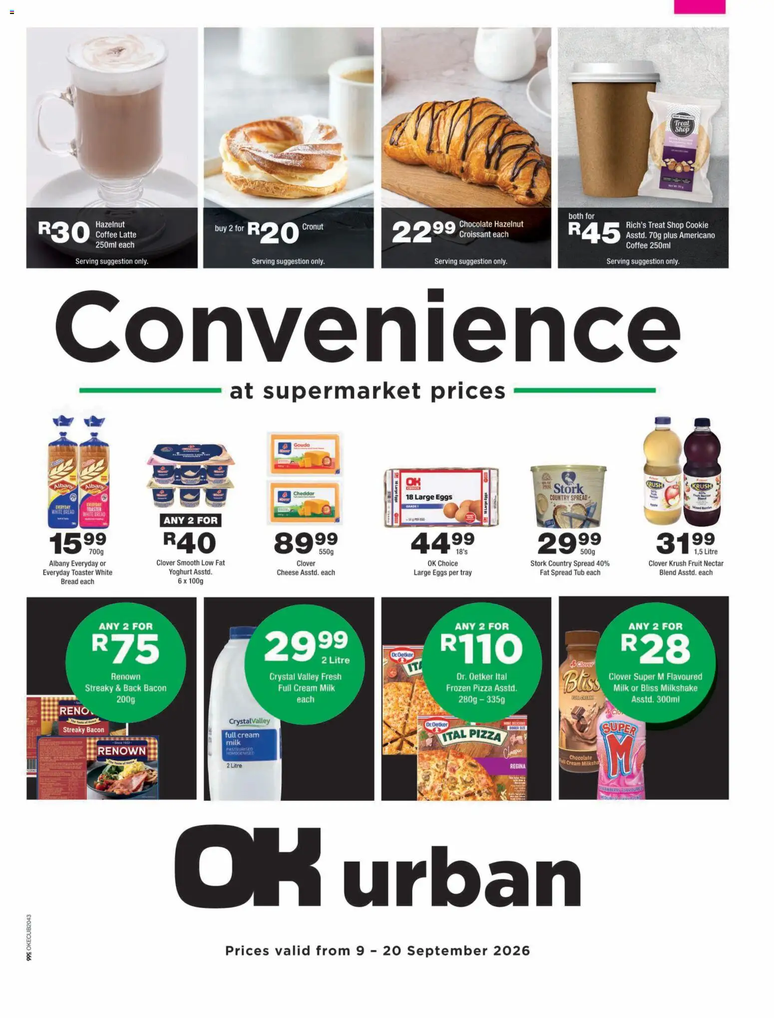 Preview of OK Foods flyer valid from 09/09/2026 - Chocolate, Eggs, Fruit, Milk, Yoghurt, Tray, Frozen pizza, Fat spread