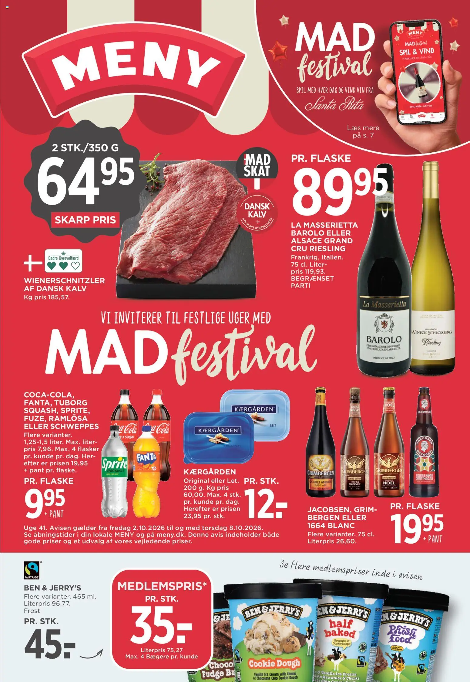 Eksempel på tilbudsavis Meny - Tibudsavis uge 41 fra butik Meny gyldig fra 02/10/2026 - Spil, Brownies, Vin, Fanta
