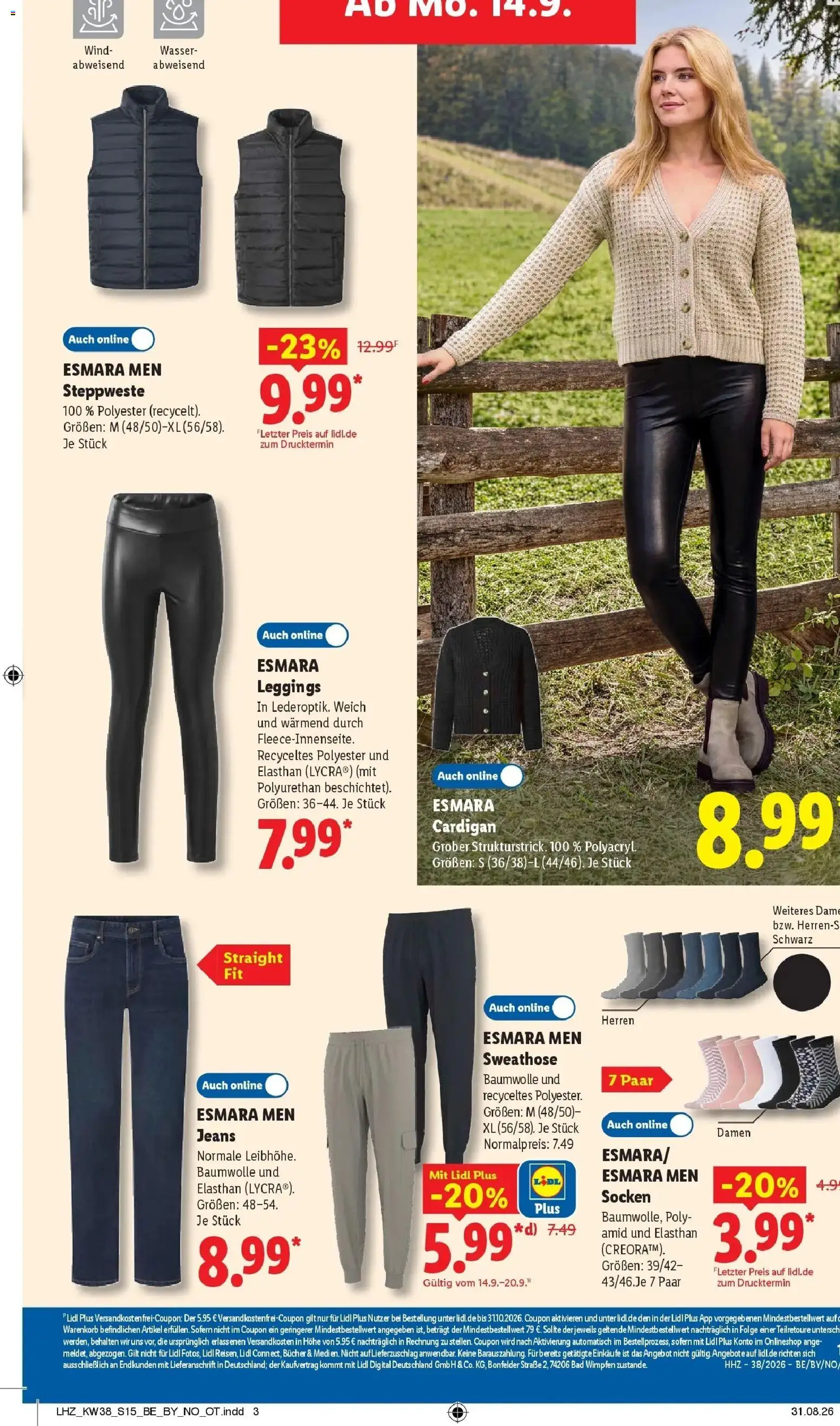 Vorschau von dem Prospekt des Geschäftes Lidl, gültig ab dem 14.09.2026 - Wasser, Jeans, Bad, Cardigan, Leggings, Socken, Steppweste, Sweathose