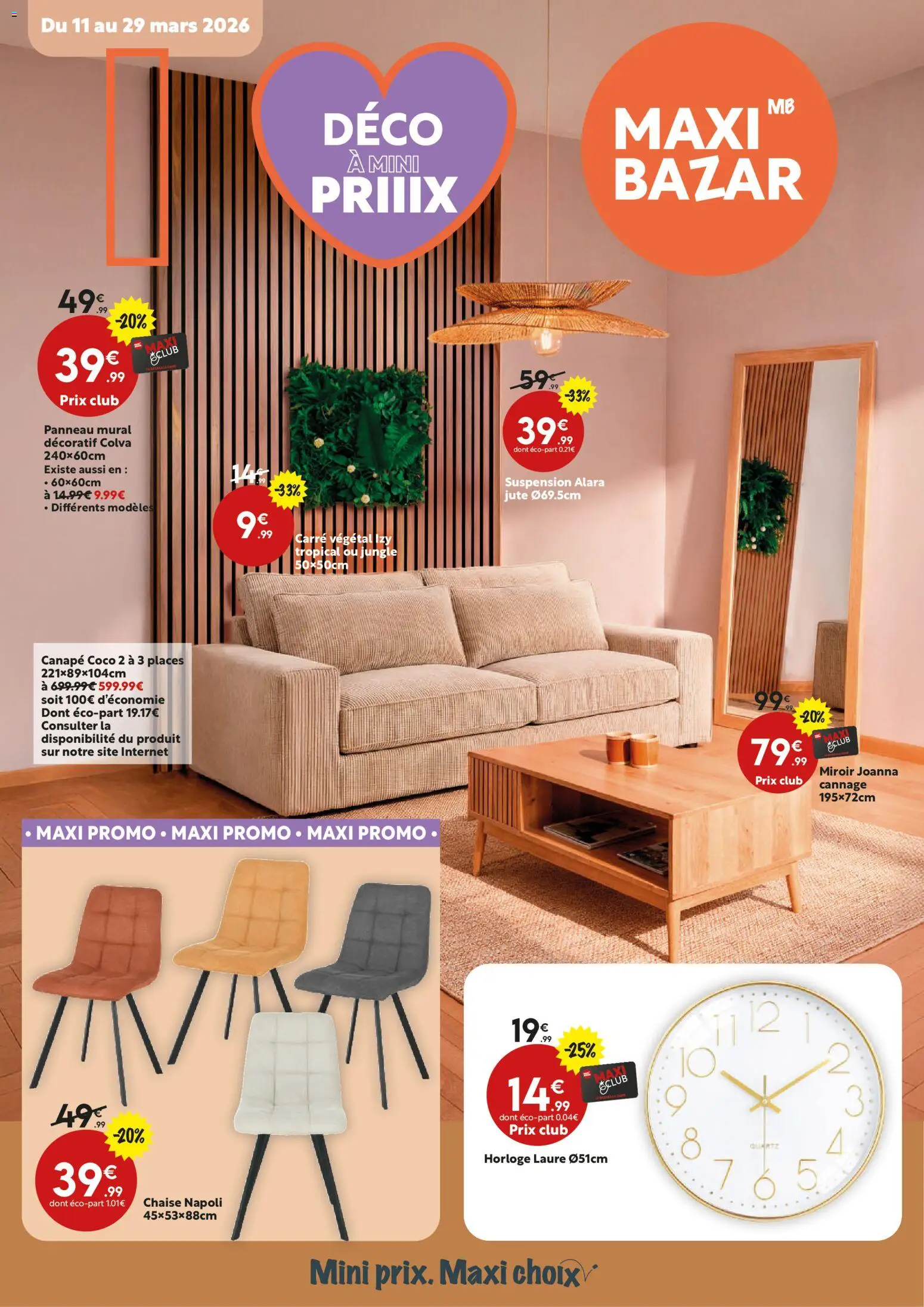 Prévisualisation de Maxi Bazar - Brochure du magasin Maxi Bazar formulaire valide 11/03/2026 - Coco, Canapé, Miroir, Chaise, Suspension