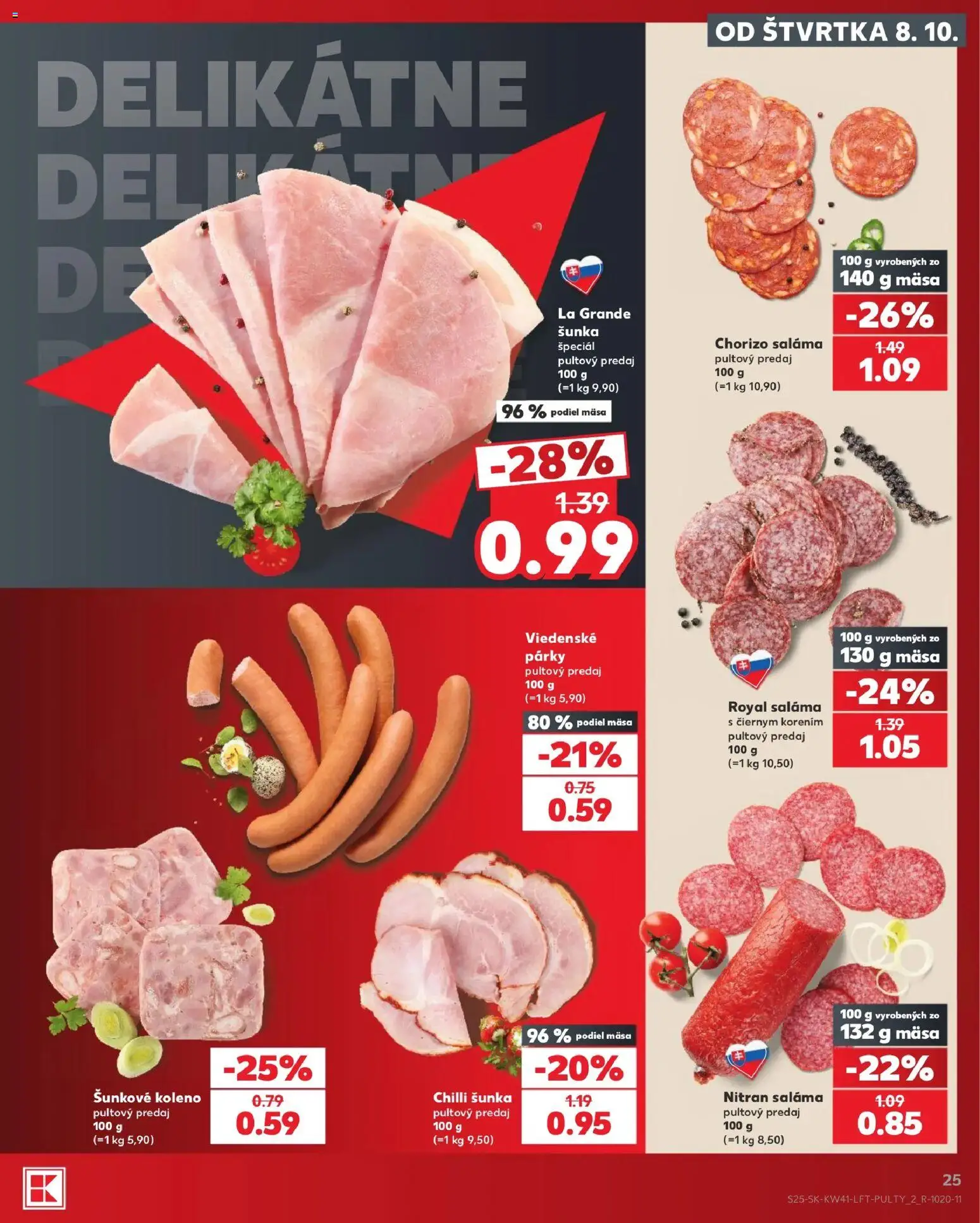 Náhľad Kaufland letáku platného od 08.10.2026 - Chilli, Šunka, Párky, Koleno, Saláma
