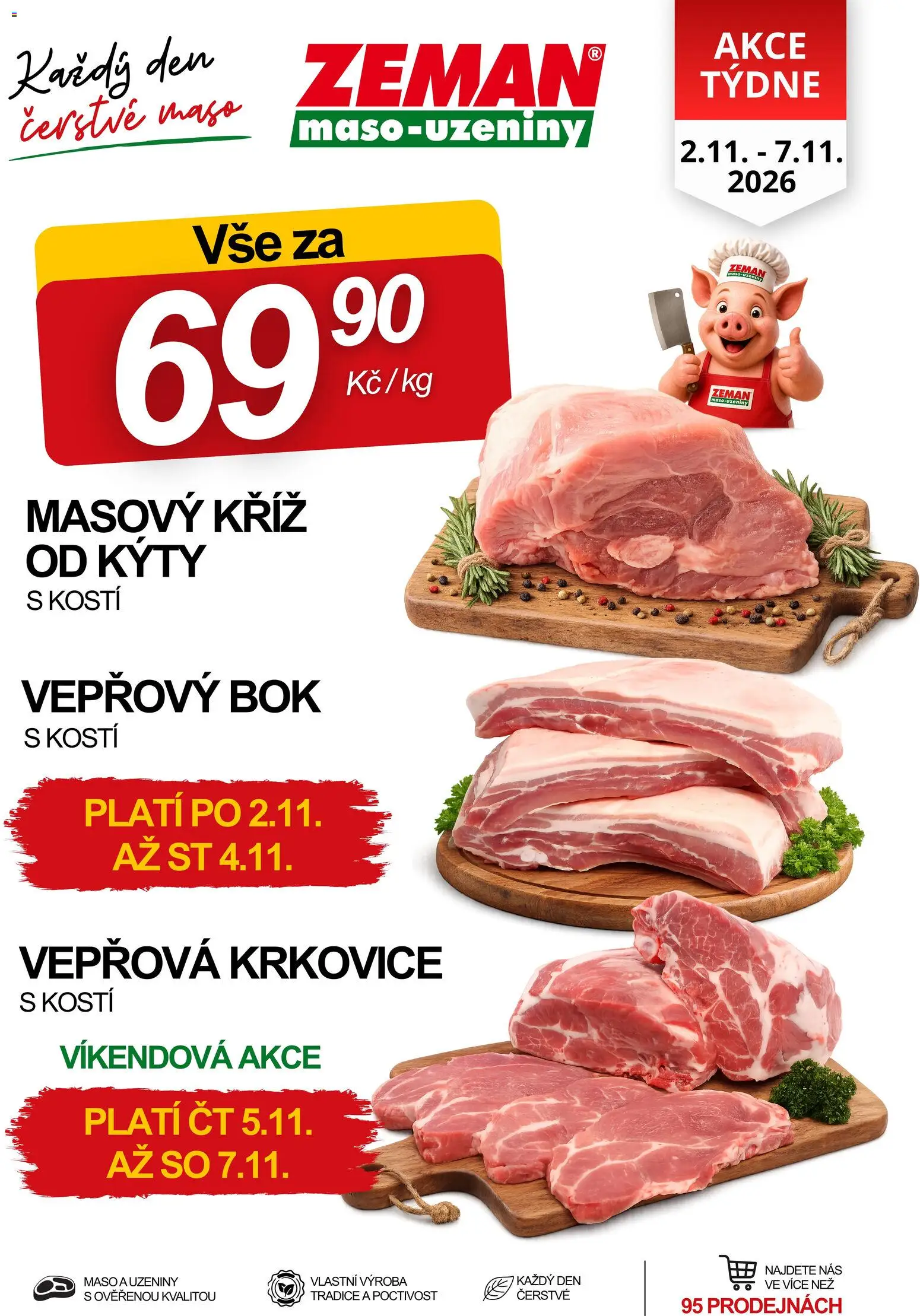 Náhled nabídky: Prodejny Zeman Prodejny Zeman leták platný od 02.11.2026 - Maso, Krkovice, Vepřová krkovice, Vepřový bok, Uzeniny