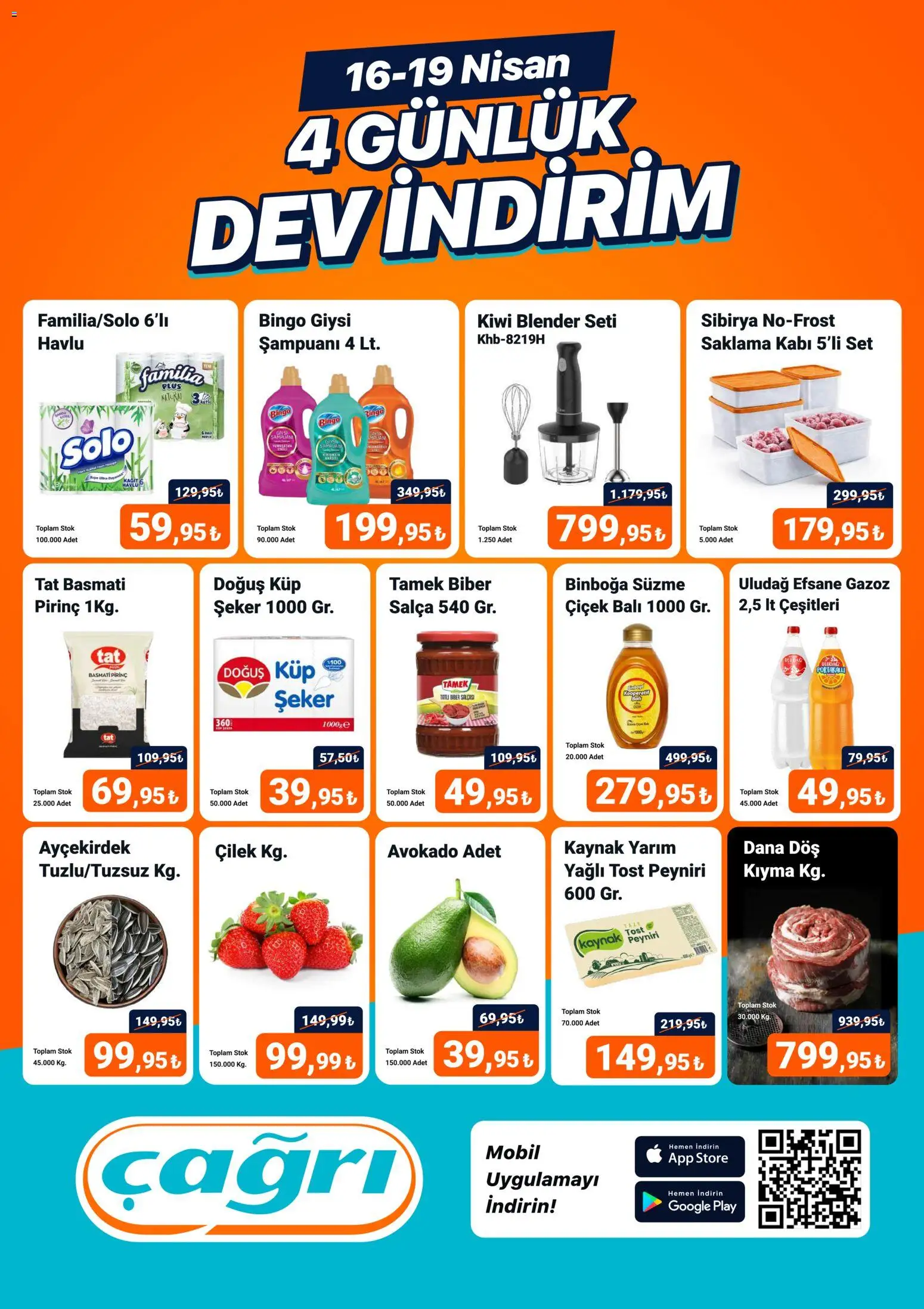 Çağrı Market Çağrı Market - 4 Günlük Dev İndirim 16.04.2026 - Broşürünün önizlemesi - Blender, Şeker, Çilek, Avokado, Kıyma, Pirinç, Biber, Giysi