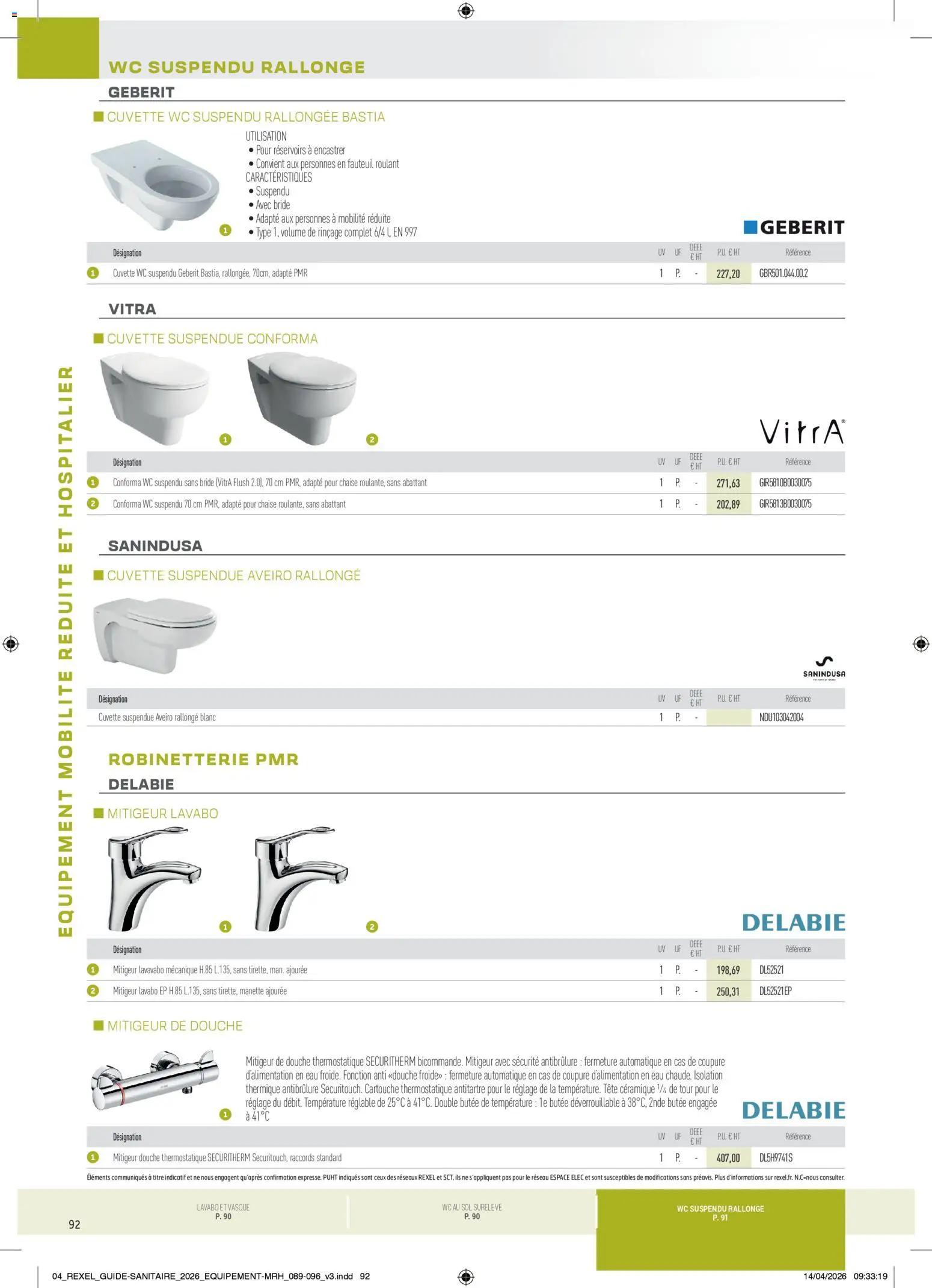 Prévisualisation de Rexel - Brochure Sanitaire du magasin Rexel formulaire valide 20/04/2026 - Fauteuil, Chaise, Douche, Cuvette WC, Lavabo, Cartouche, Mitigeur lavabo