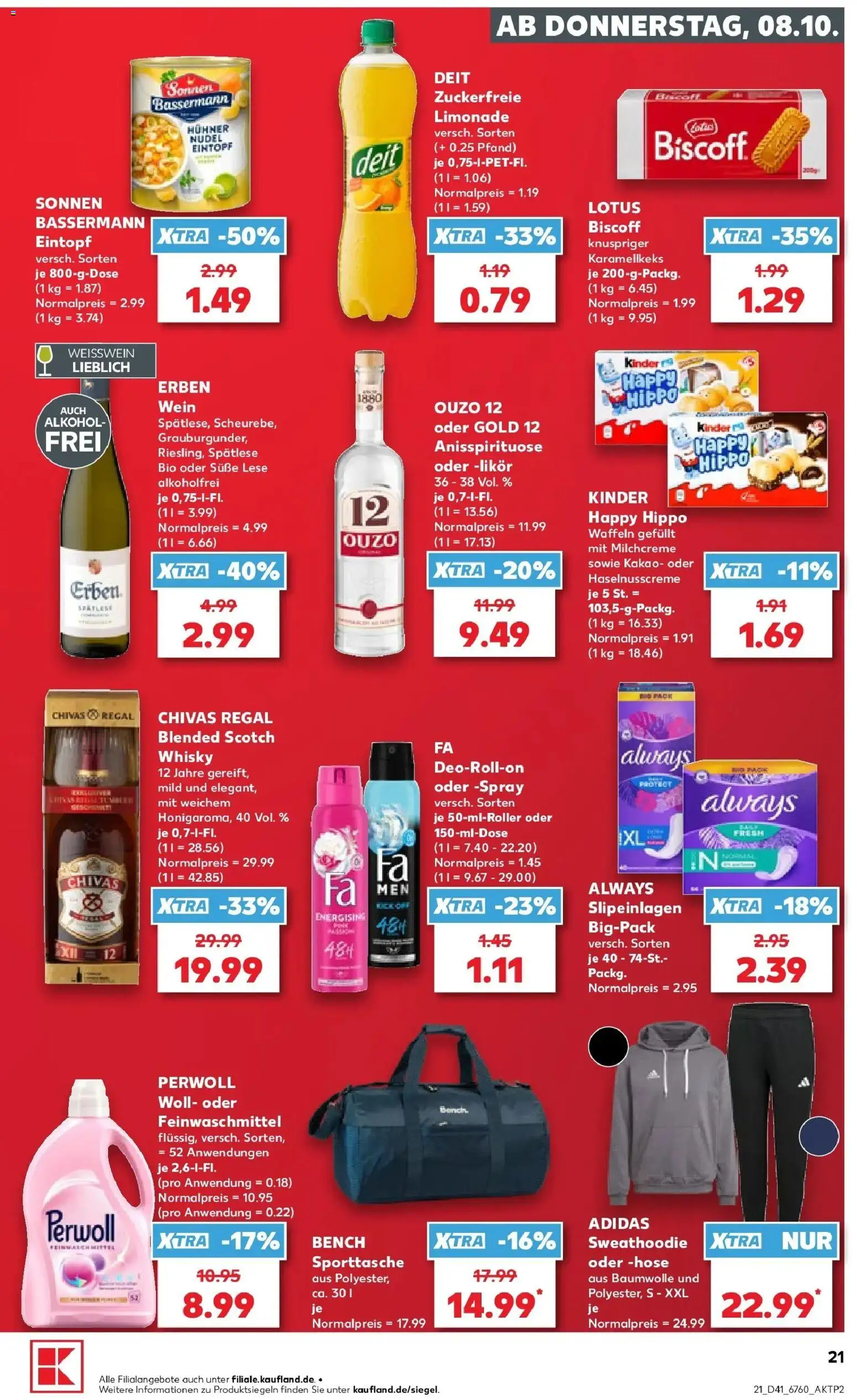 Vorschau von dem Prospekt des Geschäftes Kaufland, gültig ab dem 08.10.2026 - Waffeln, Whisky, Alkohol, Ouzo, Weißwein, Limonade, Perwoll, Ouzo 12