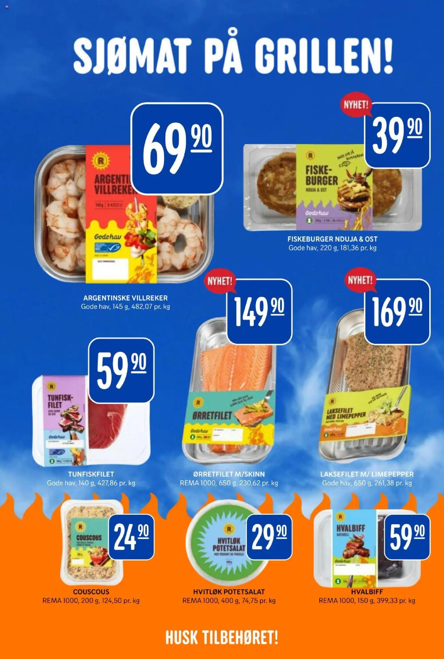 Forhåndsvis Rema 1000 Arendal kundeavis fra butikk Rema 1000 gyldig fra 01/06/2026 - Husk, Nduja, Laksefilet, Tunfisk filet, Tunfisk, Fiskeburger, Hvitløk, Hvalbiff