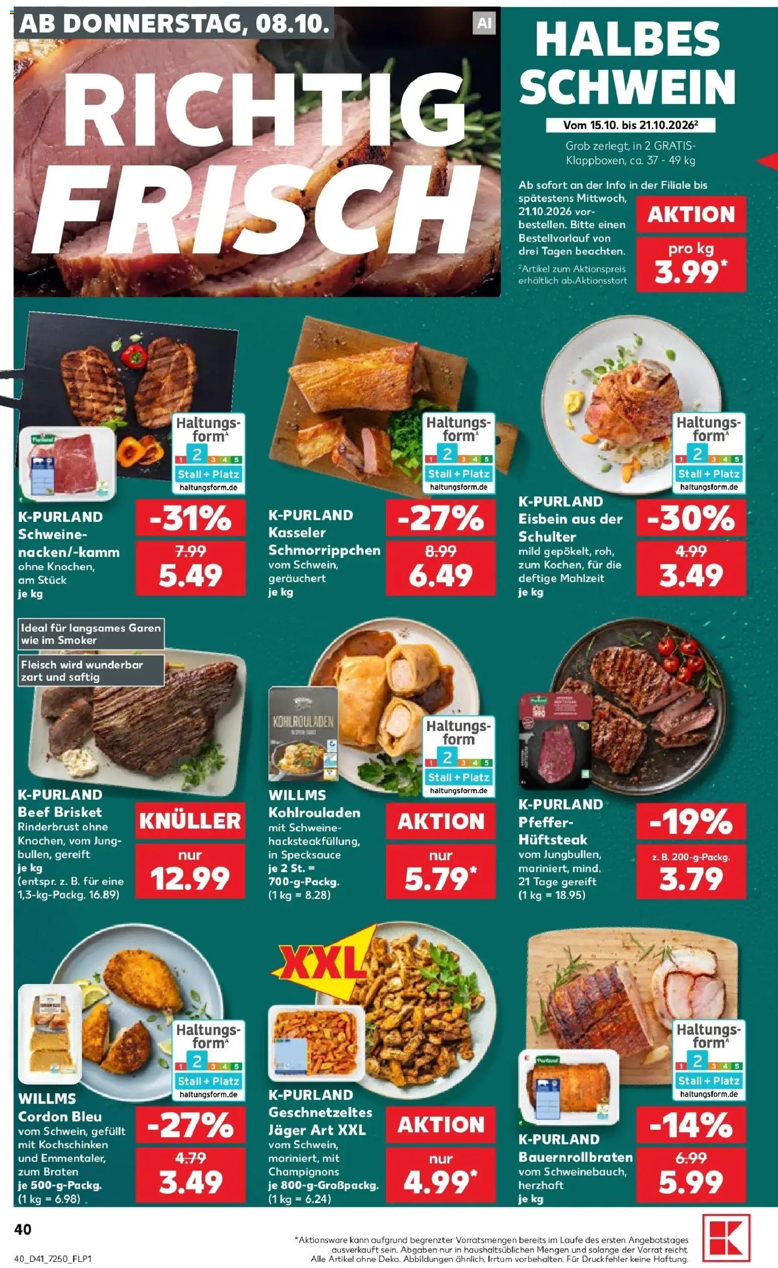 Vorschau von dem Prospekt des Geschäftes Kaufland, gültig ab dem 08.10.2026 - Fleisch, Champignons, Pfeffer, Schulter
