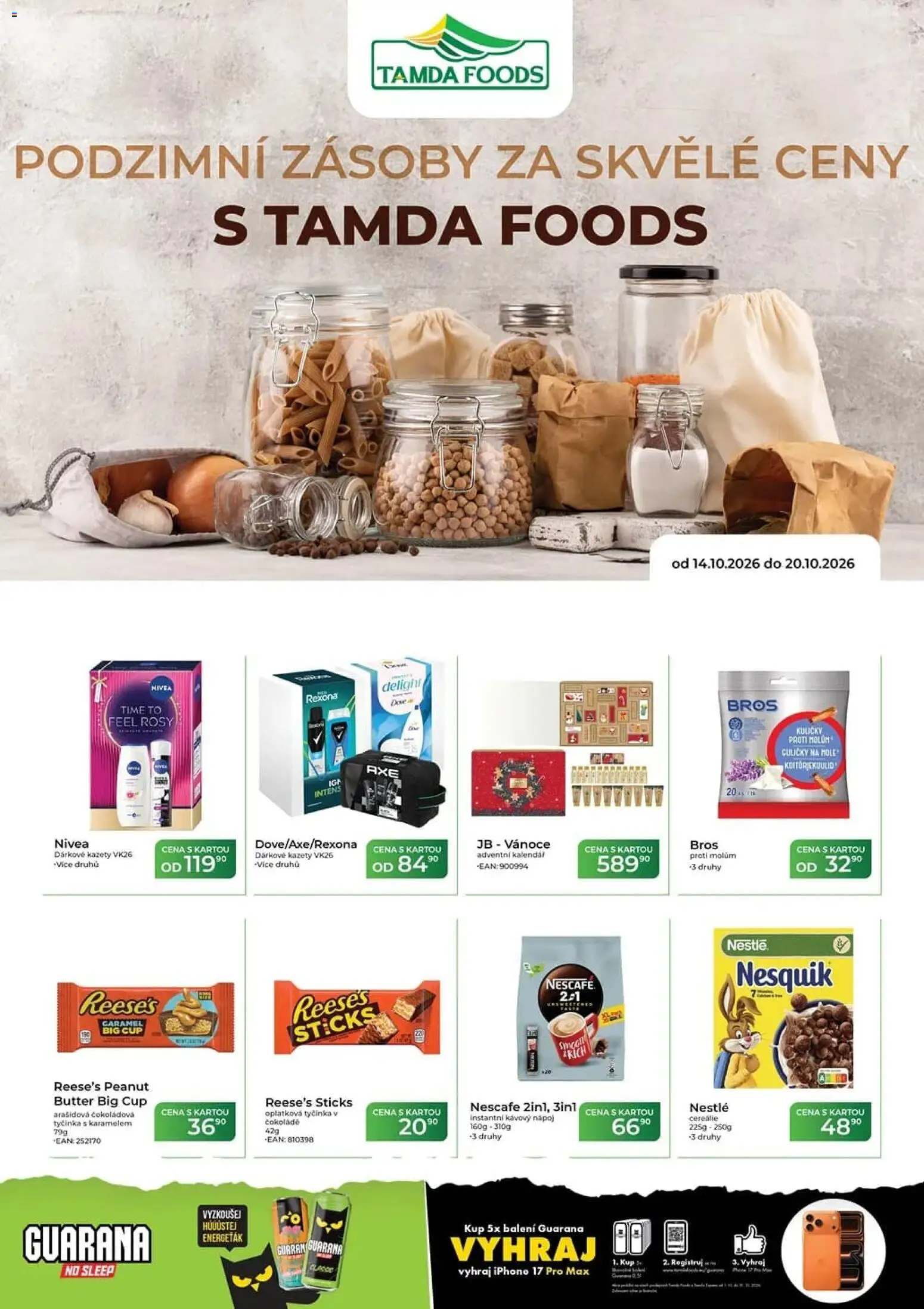 Náhled nabídky: Tamda Foods Tamda Foods leták platný od 14.10.2026 - Adventní kalendář, Nivea, Reese's, Nescafé, Nesquik, Kuličky, Cereálie, Rexona
