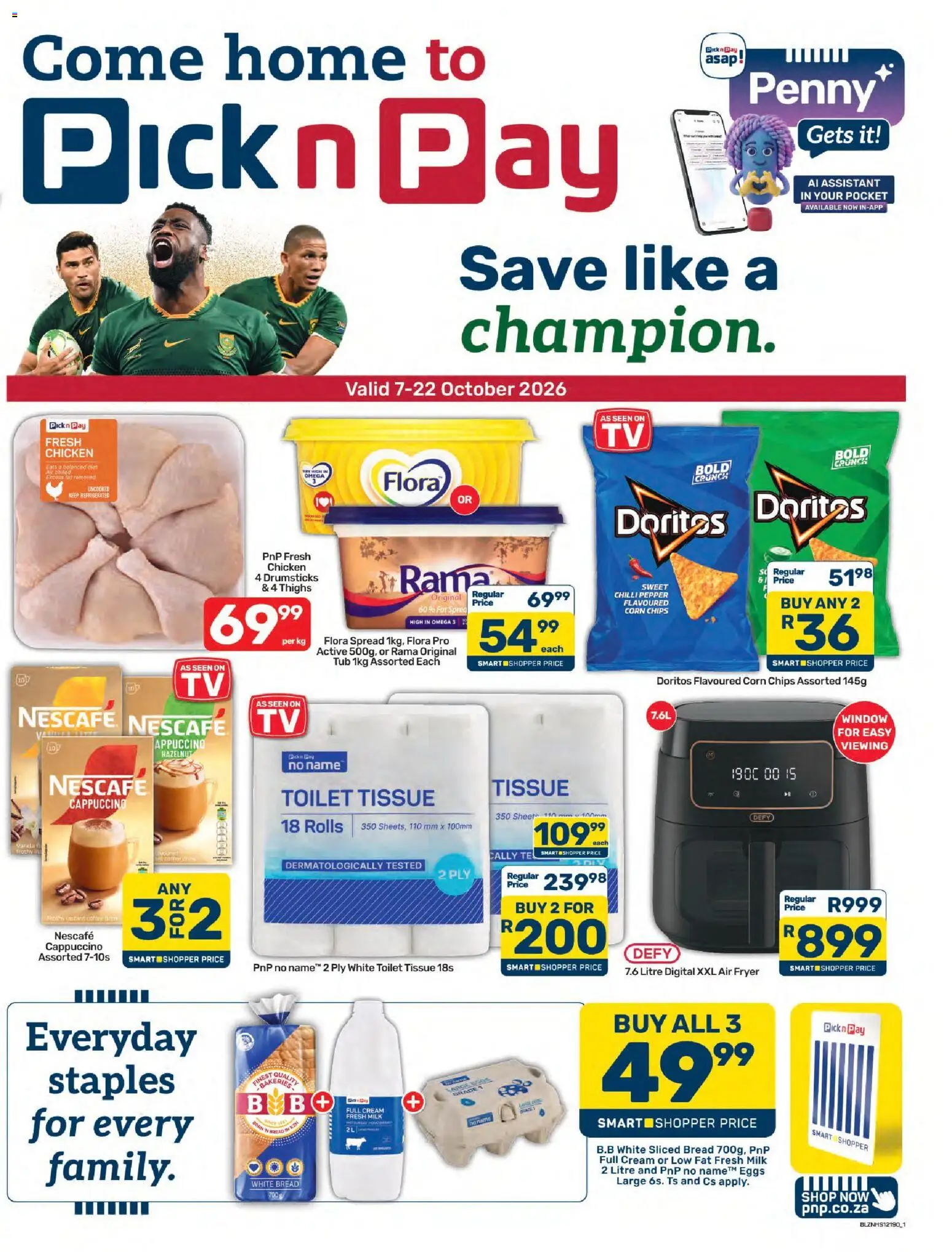 Preview of Pick n Pay flyer valid from 07/10/2026 - Air fryer, Eggs, Milk, Bread, Cream, Chilli, Instant coffee, Fryer
