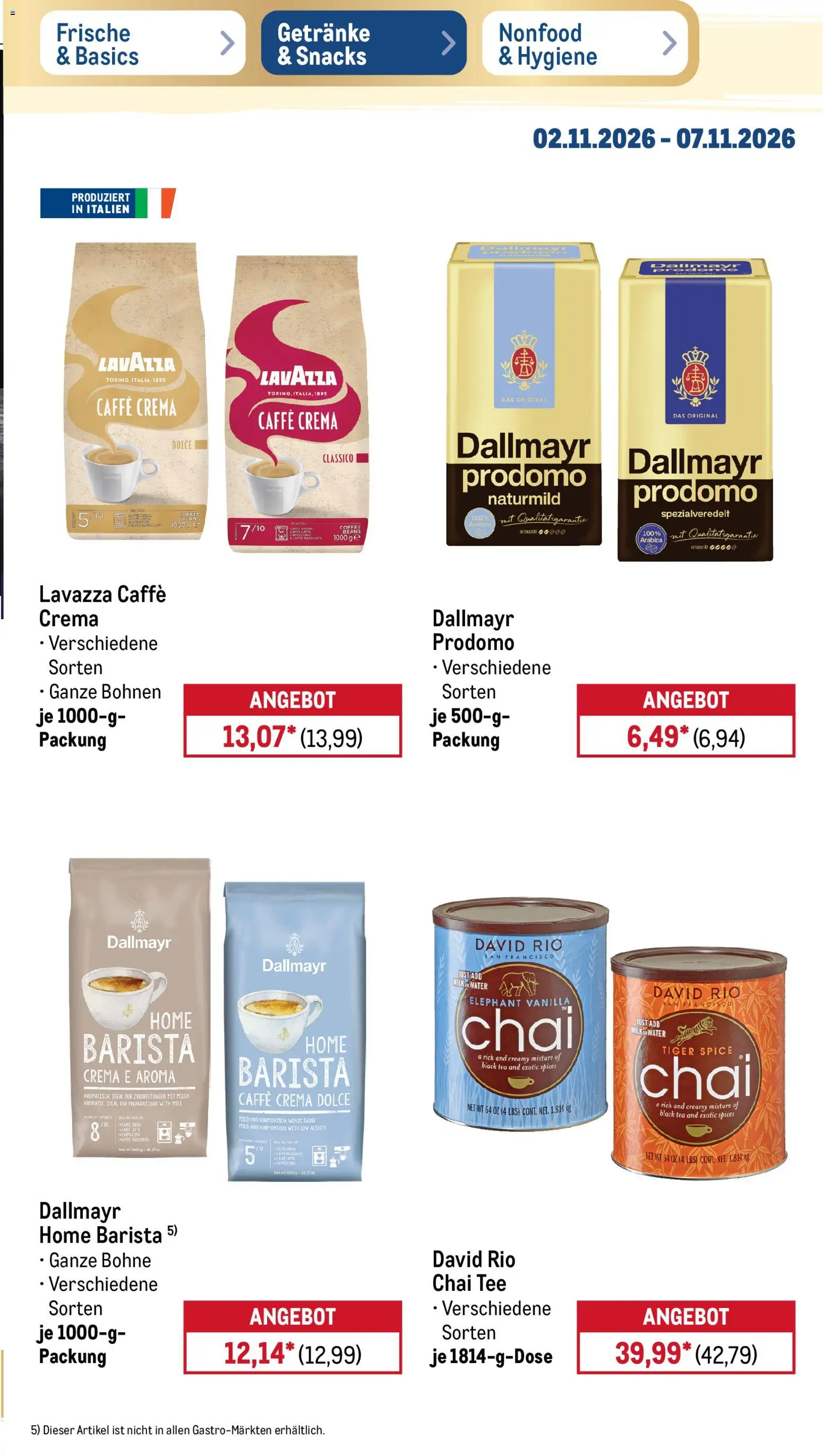 Vorschau von dem Prospekt des Geschäftes Metro, gültig ab dem 02.11.2026 - Tee, Milch, Dallmayr, Lavazza