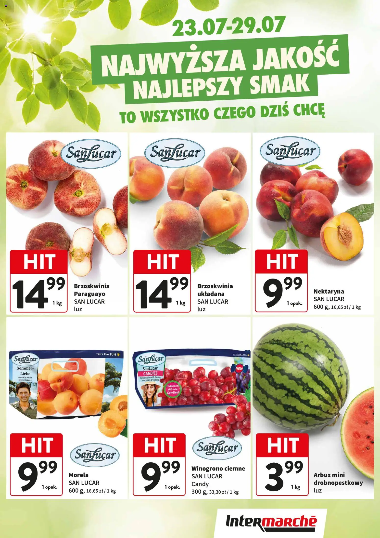Pogląd gazetki "Intermarche gazetka - Świeży Hit" ze sklepu Intermarche ważnej od 23.07.2026 - Brzoskwinia, Arbuz, Winogrono