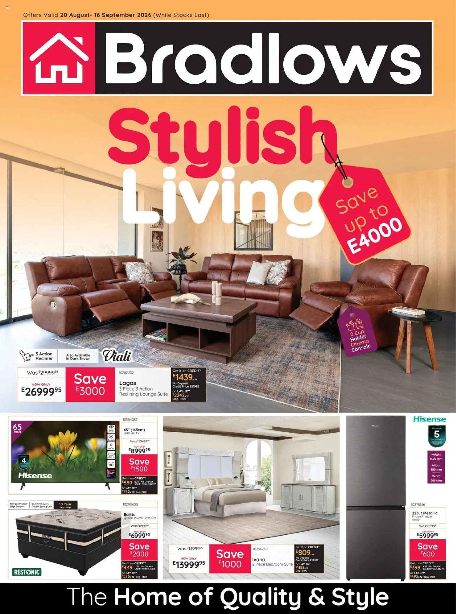 Preview of Bradlows flyer valid from 20/08/2026 - Fridge, TV, Lounge suite, Freezer