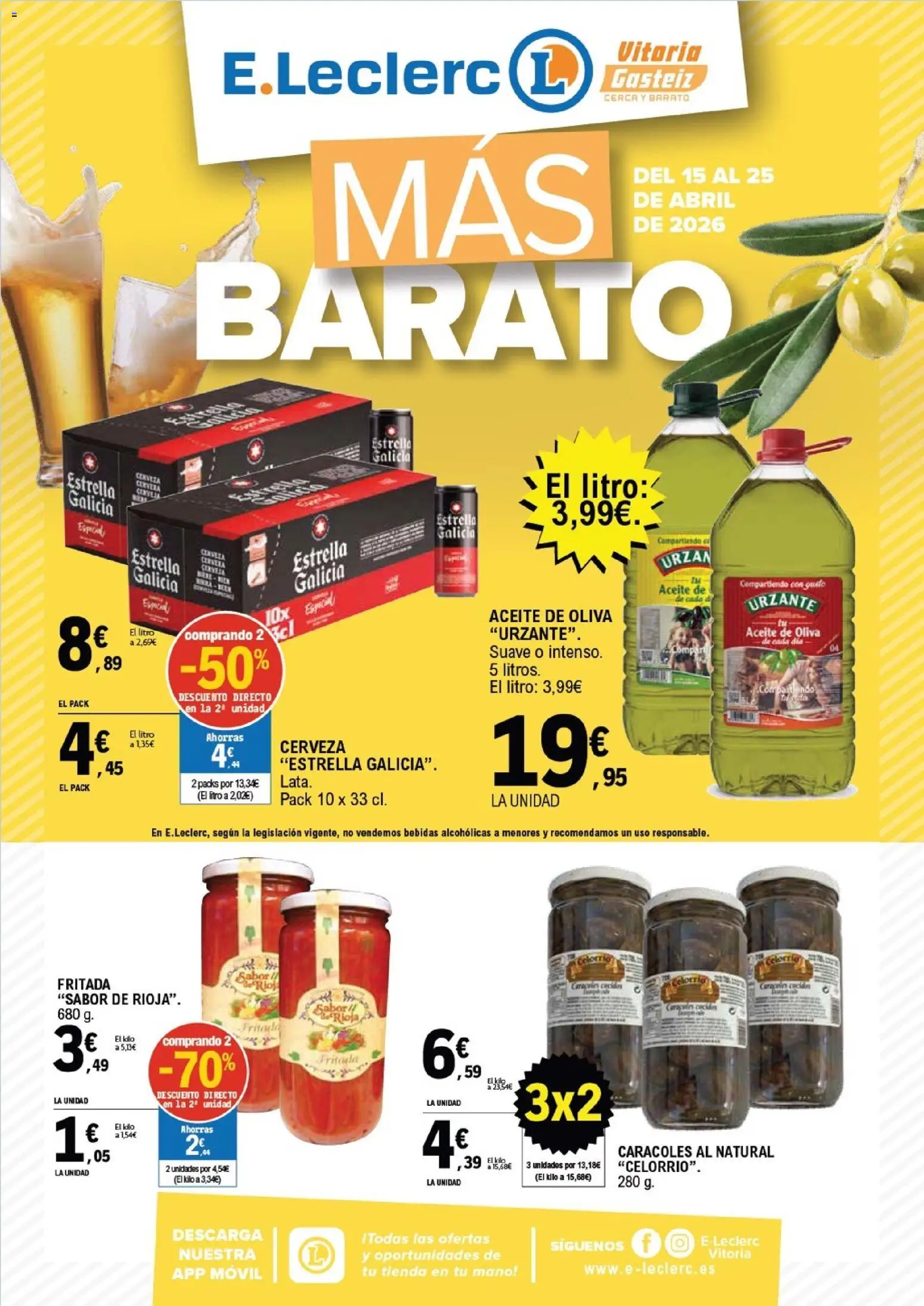 Vista previa del folleto de la tienda E.Leclerc válido desde el 15/04/2026 - Aceite de oliva, Móvil, Cerveza, Aceite, Bebidas