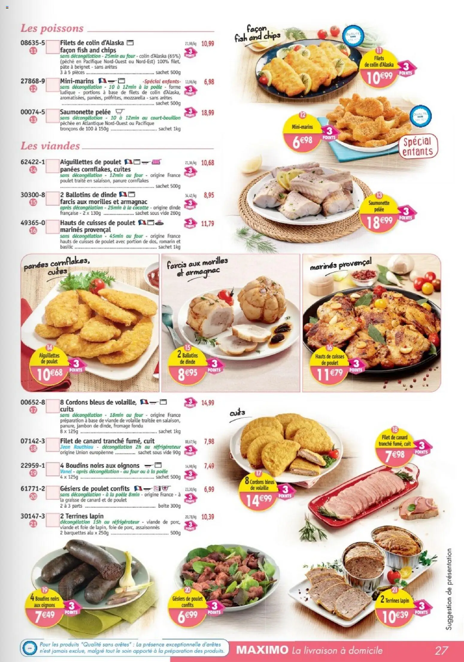 Prévisualisation de Maximo catalogue du magasin Maximo formulaire valide 26/10/2026 - Poulet, Pêche, Mozzarella, Beignet, Aiguillettes de poulet, Viande, Graisse de canard, Fromage fondu
