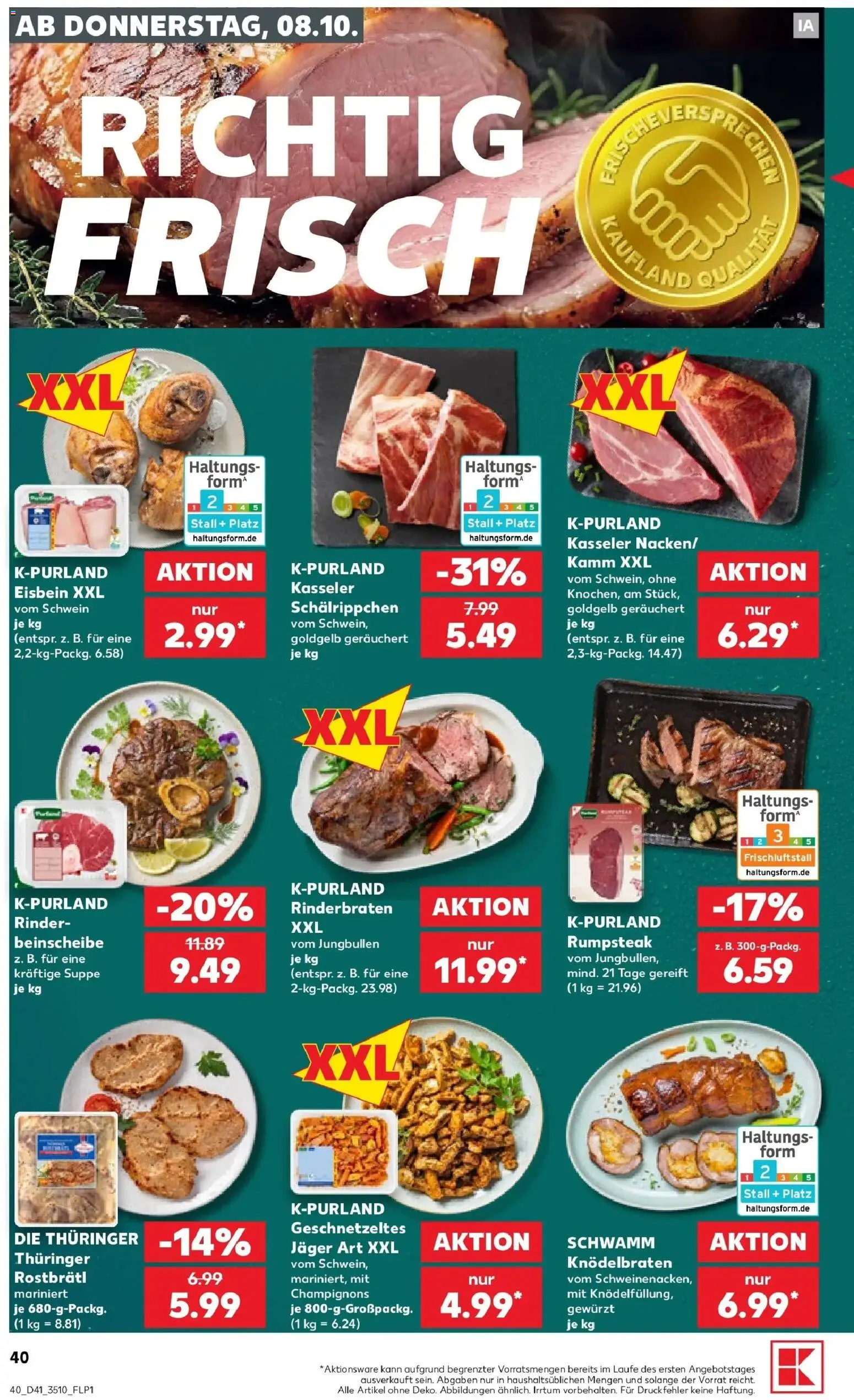 Vorschau von dem Prospekt des Geschäftes Kaufland, gültig ab dem 08.10.2026 - Rinderbraten, Rumpsteak, Champignons