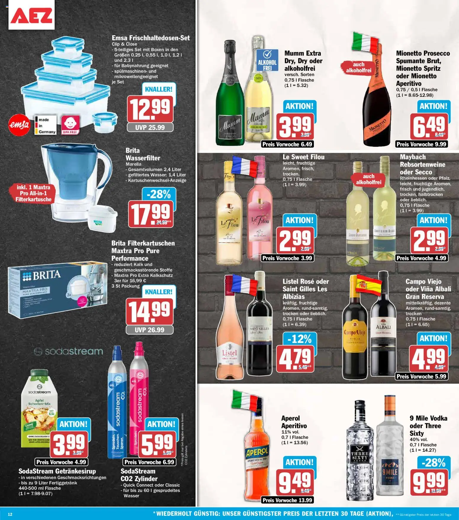 Vorschau von dem Prospekt des Geschäftes AEZ, gültig ab dem 26.10.2026 - Wasser, Sodastream, Äpfel, Alkohol, Prosecco, Vodka, Babynahrung, Le filou