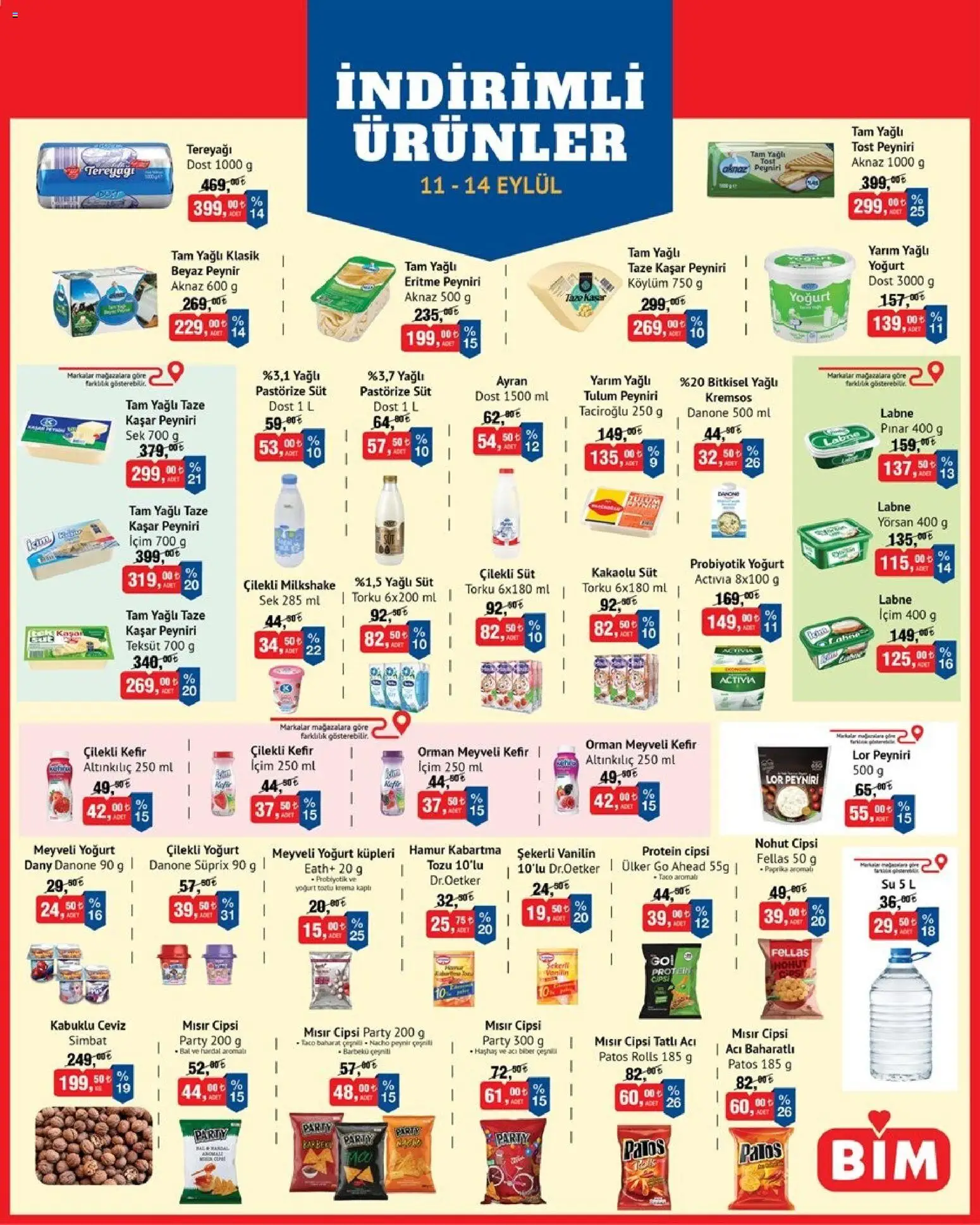 BİM BİM - İndirimli Ürünler 11.09.2026 - Broşürünün önizlemesi - Su, Mısır, Peynir, Tereyağı, Kefir, Tulum, Hardal, Acı biber