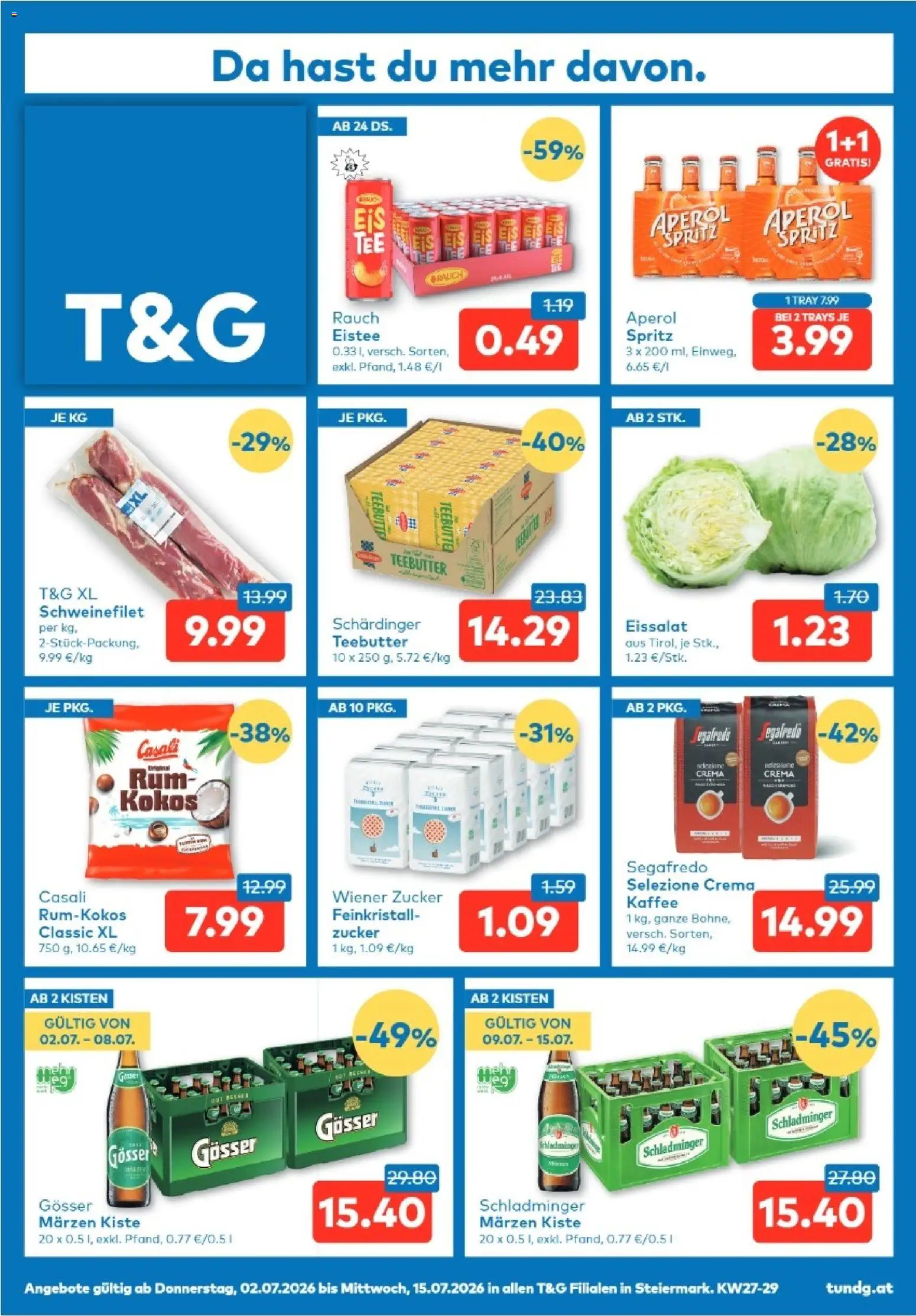 Vorschau der Angebote: T&G T&G Steiermark gültig ab 02.07.2026 - Kaffee, Aperol, Zucker