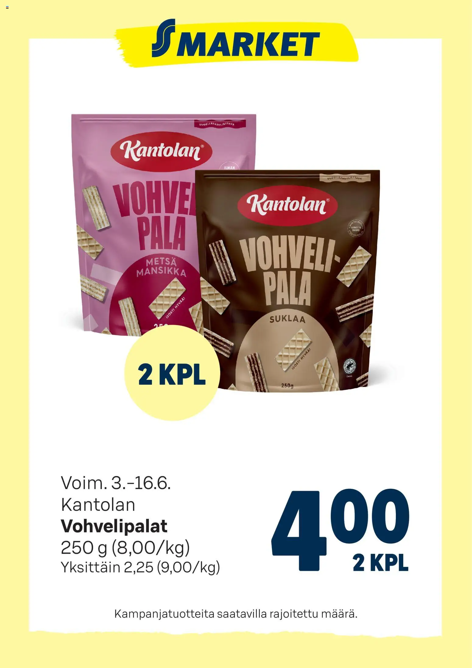 Kaupan S-market S-market tarjoukset Vohvelipalat esikatselu, voimassa 03/06/2026 - Suklaa
