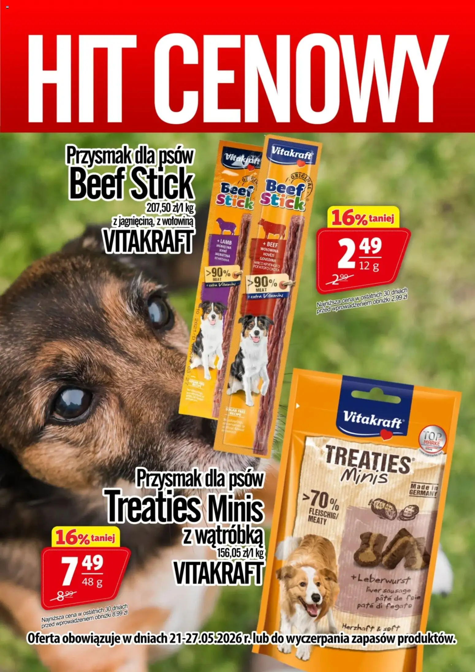 Pogląd gazetki "Prim Market promocja - Beef Stick/Treaties Minis Vitakraft" ze sklepu Prim Market ważnej od 21.05.2026