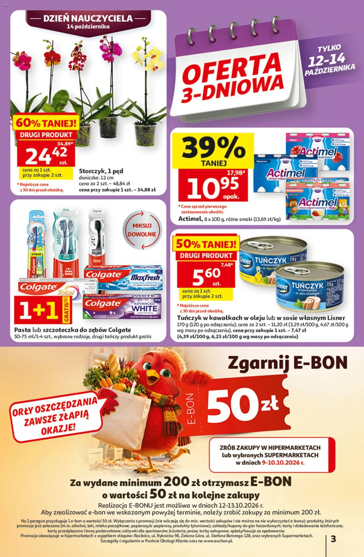 Pogląd gazetki "Auchan gazetka - Hipermarket" ze sklepu Auchan ważnej od 08.10.2026 - Mleko, Pasta, Tuńczyk, Doniczka, Szczoteczka do zębów, Actimel