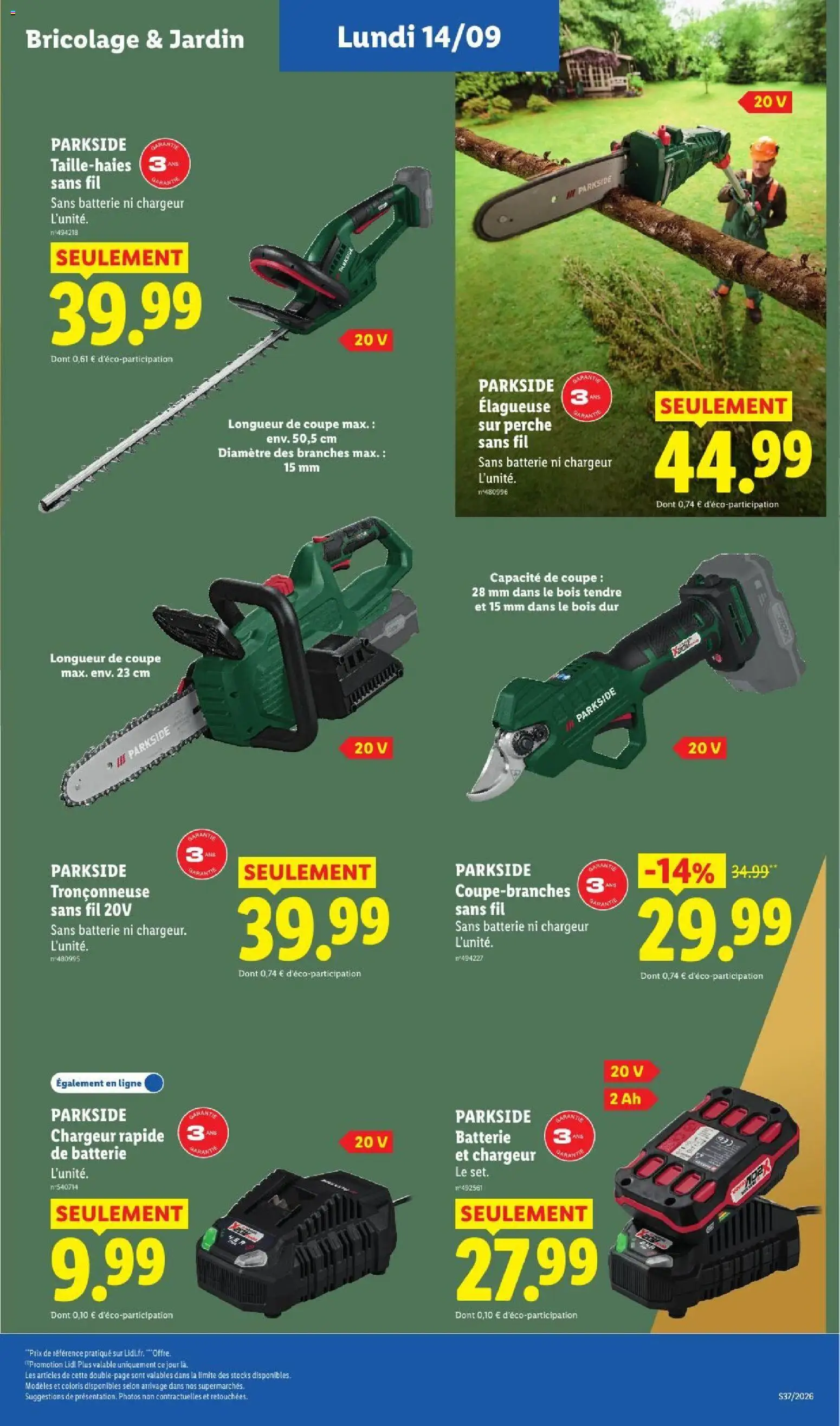 Prévisualisation de LIDL catalogue du magasin LIDL formulaire valide 10/09/2026 - Bricolage, Parkside, Batterie, Cutter, Élagueuse, Élagueuse sur perche, Tronçonneuse sans fil, Elagueuse sur perche sans fil