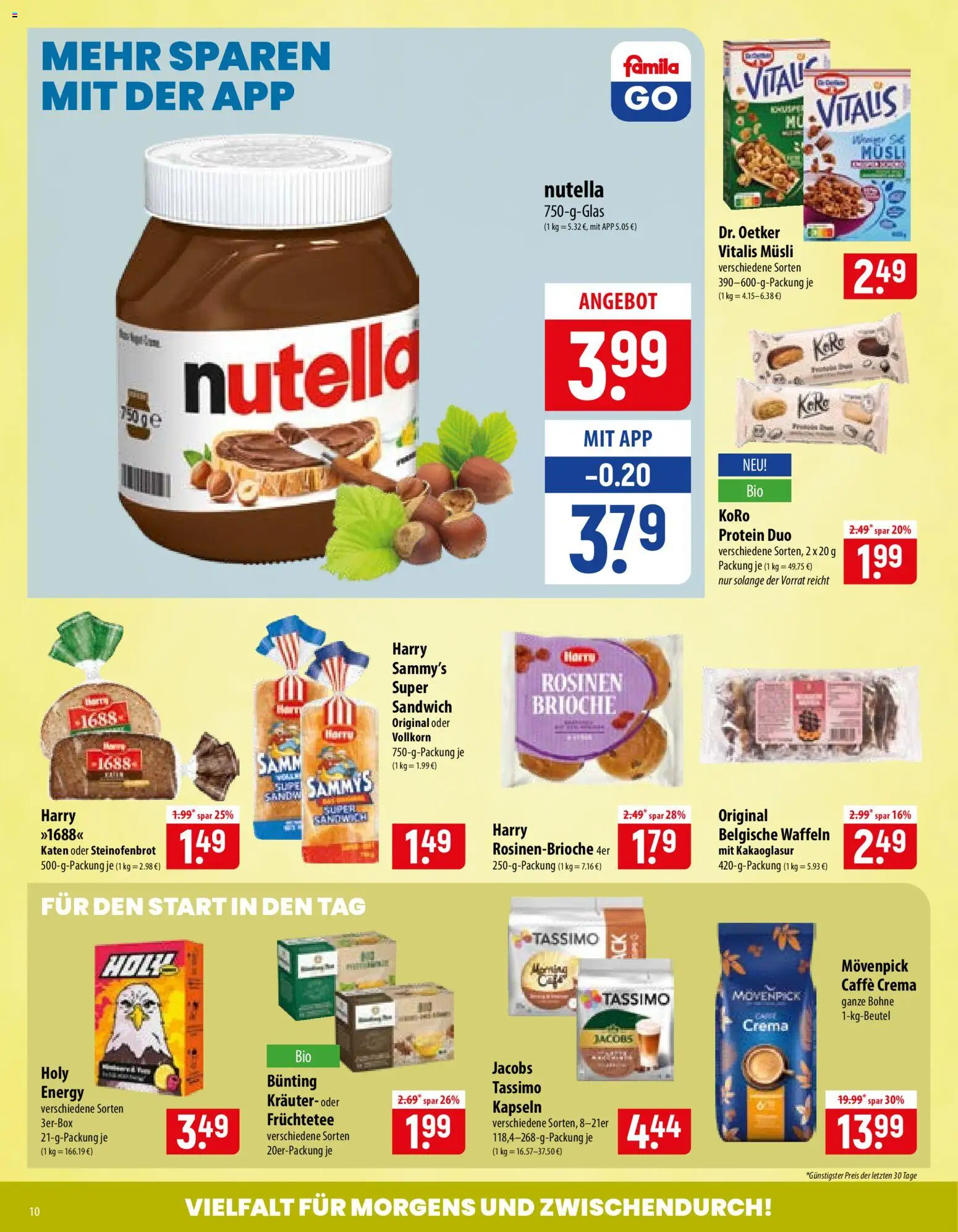 Vorschau von dem Prospekt des Geschäftes Famila, gültig ab dem 02.11.2026 - Waffeln, Nutella, Tassimo, Energy, Rosinen, Früchtetee, Musli