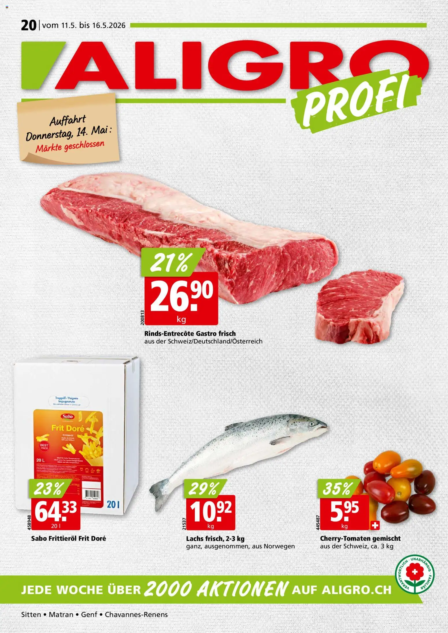 Vorschau des Merkblatts Aligro aktionen Chavannes, Matran, Genf, Sitten vom Shop Aligro gültig von 11.05.2026 bis 16.05.2026