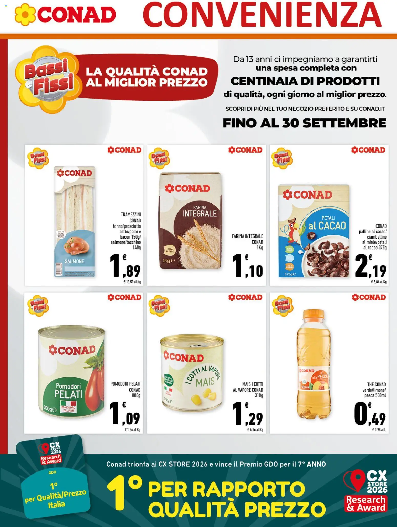 Anteprima dell'opuscolo Conad volantino City Sicilia dal negozio Conad valido da 26/08/2026 - Pesca, Prosciutto, Farina, Bacon, Mais, Pomodori, Cacao, Farina integrale