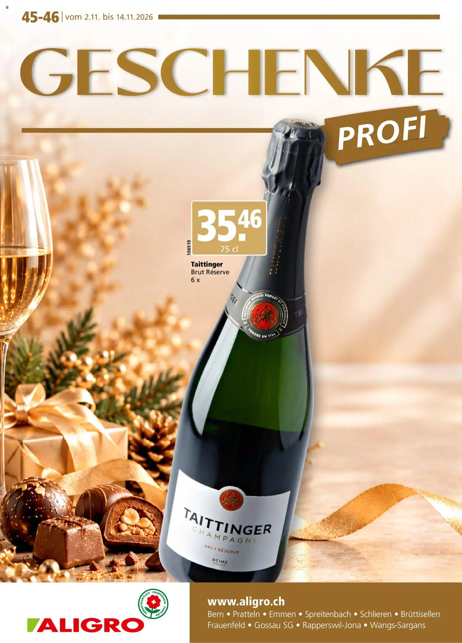 Vorschau des Merkblatts Aligro aktionen Geschenke Schlieren, Gossau SG, Frauenfeld vom Shop Aligro gültig von 02.11.2026 bis 14.11.2026