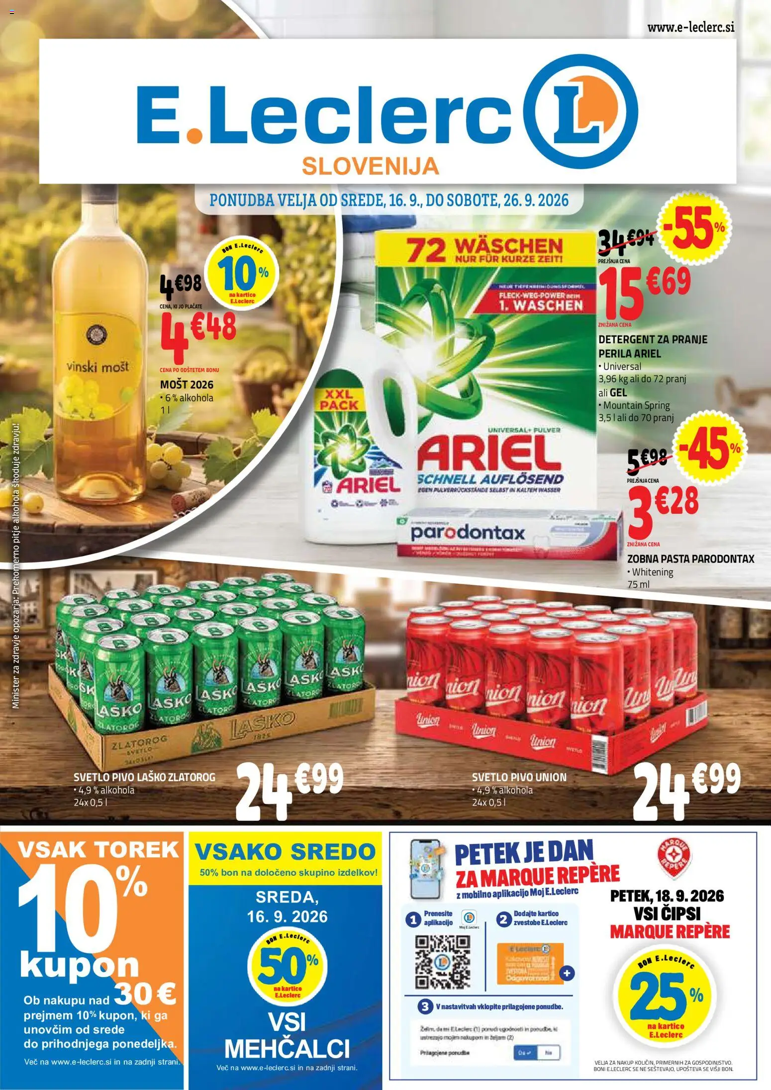 Predogled kataloga iz trgovine E.leclerc veljaven od 16.09.2026 - Pivo, Detergent, Zobna pasta