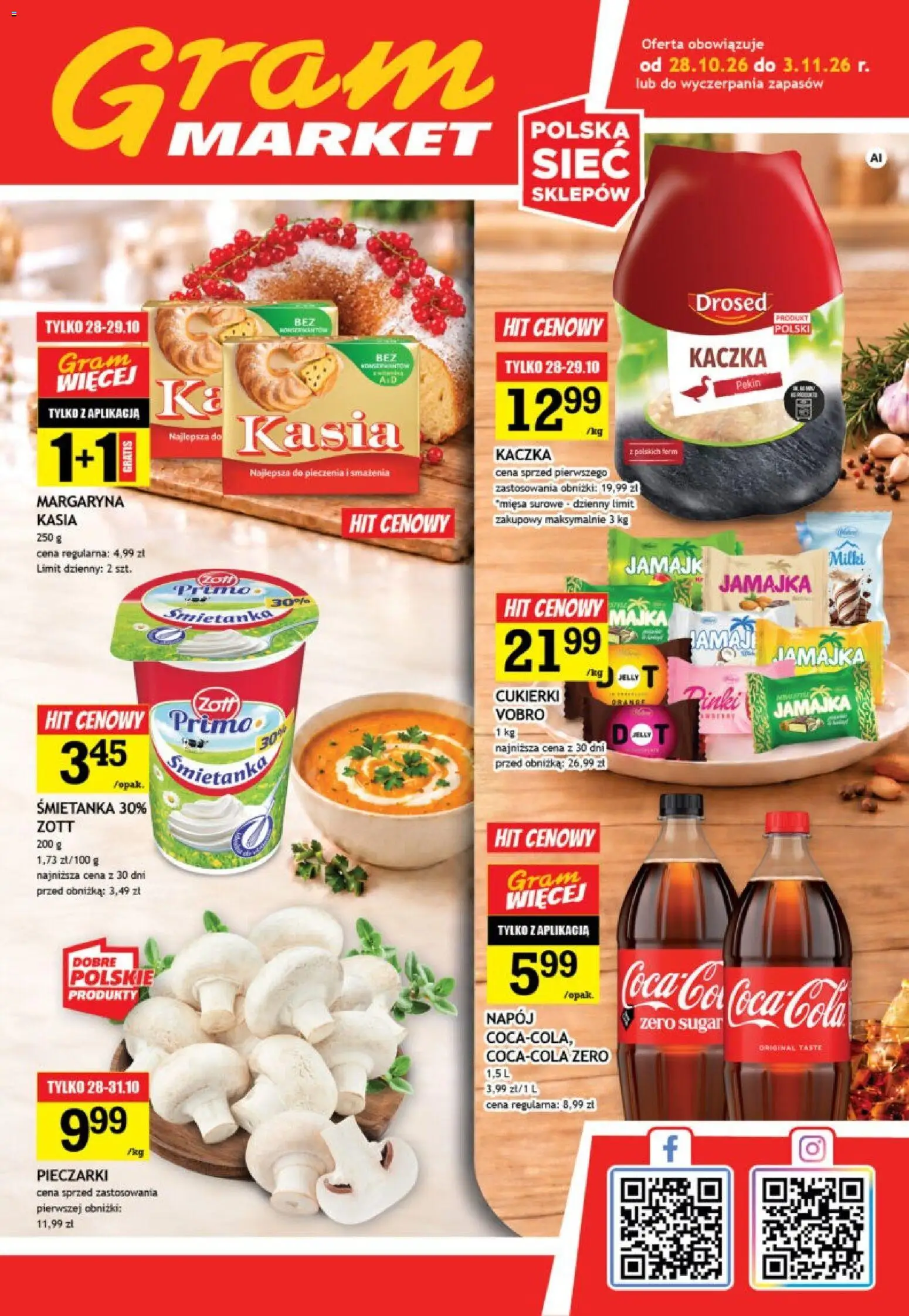 Pogląd gazetki "Gram Market gazetka" ze sklepu Gram Market ważnej od 28.10.2026 - Kaczka, Cukierki, Pieczarki, Margaryna, Vobro Jamajka