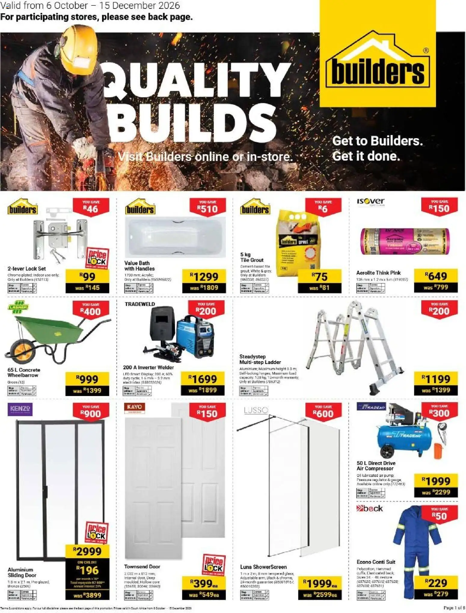 Preview of Builders flyer valid from 06/10/2026 - Suit, Lock, Oil, Compressor, Wheelbarrow, Bath, Tile grout