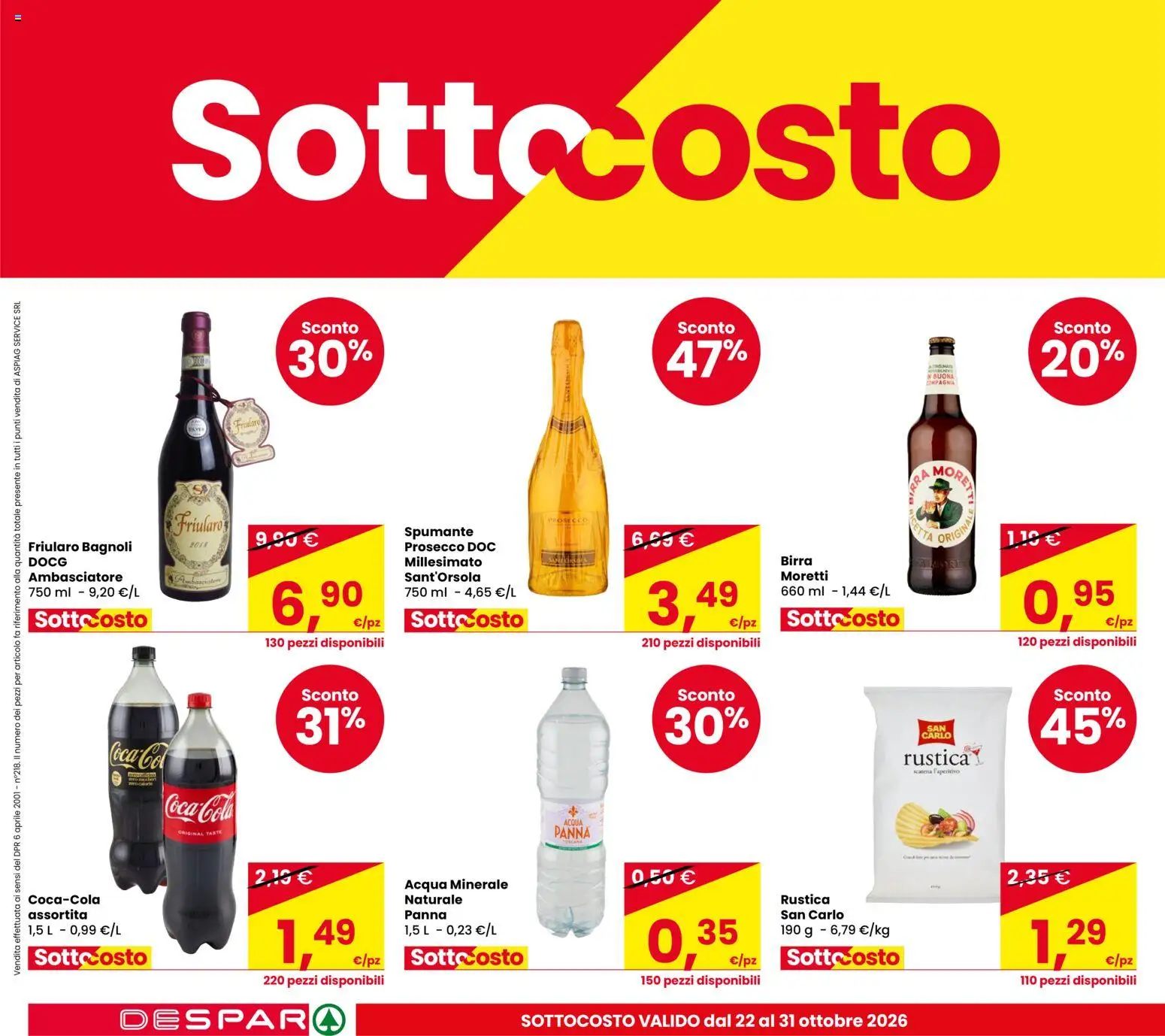 Anteprima dell'opuscolo Despar volantino Due Carrare dal negozio Despar valido da 22/10/2026 - Acqua, Birra, Prosecco, Acqua minerale, Panna, Spumante